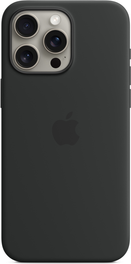 Apple iPhone 15 Pro Max silikonikuori MagSafella, musta