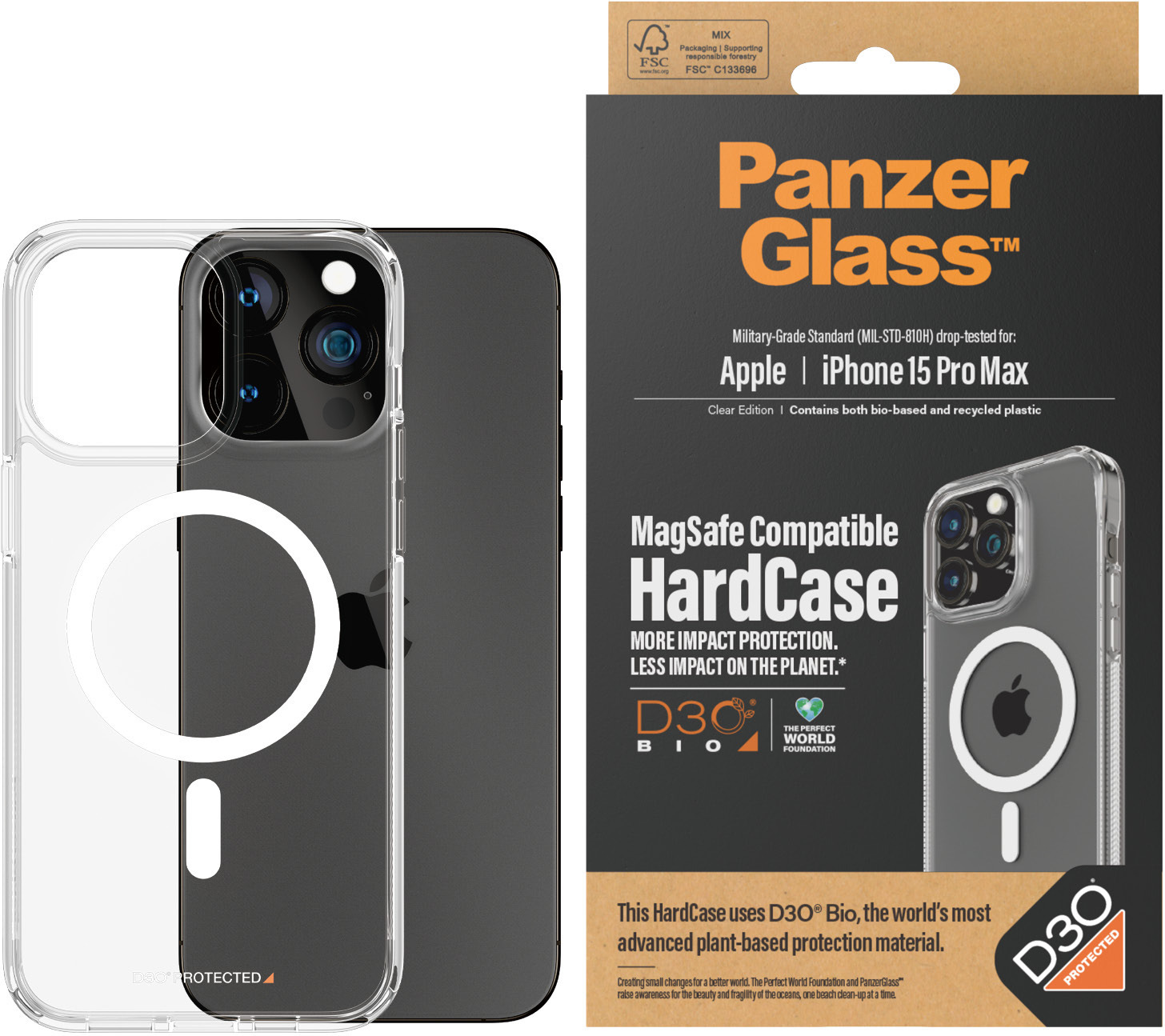PanzerGlass HardCase with D3O -suojakotelo, MagSafe-yhteensopiva, iPhone 15 Pro