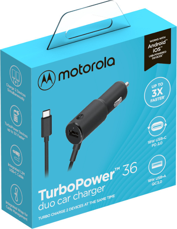 Motorola TurboPower 36 Duo -autolaturi USB-C, 36 W, musta