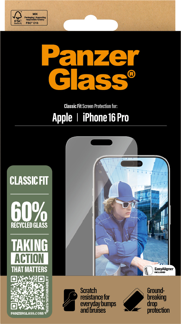 PanzerGlass Screen Protector Classic Fit -panssarilasi, Apple iPhone 16 Pro