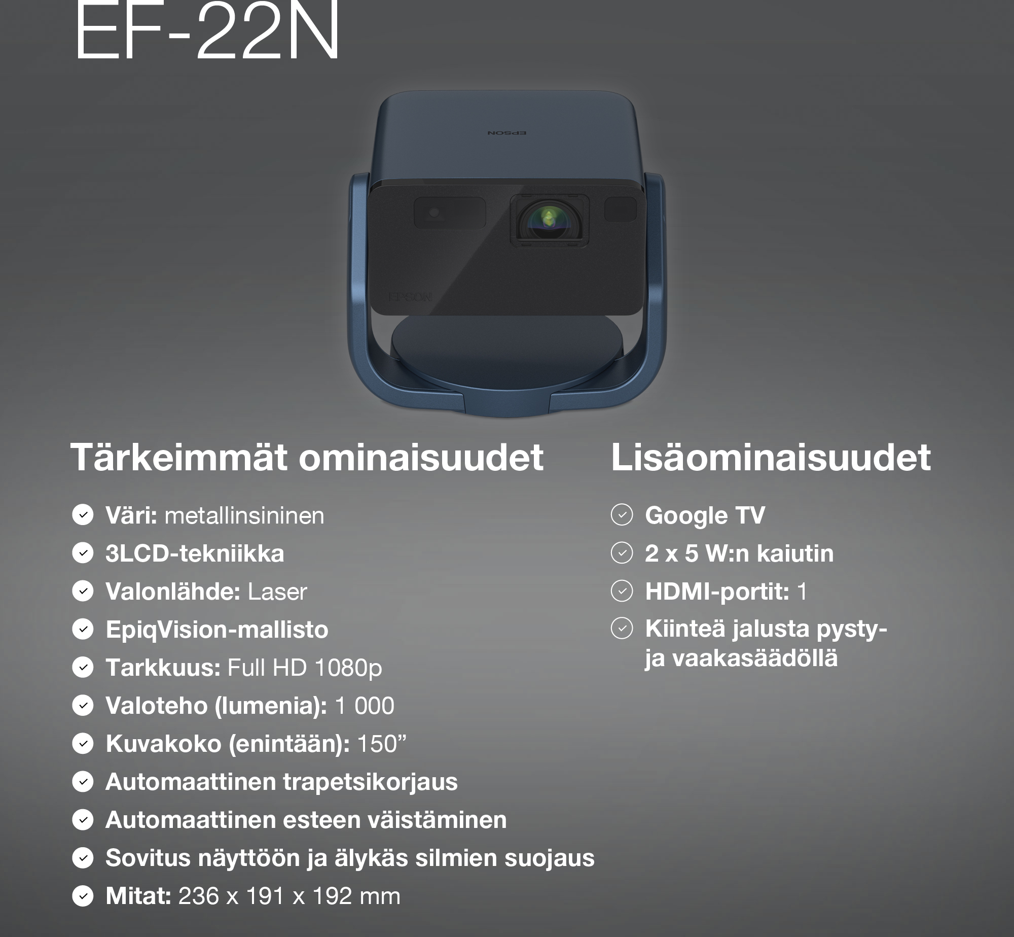 Epson EF-22N -minilaserprojektori-TV