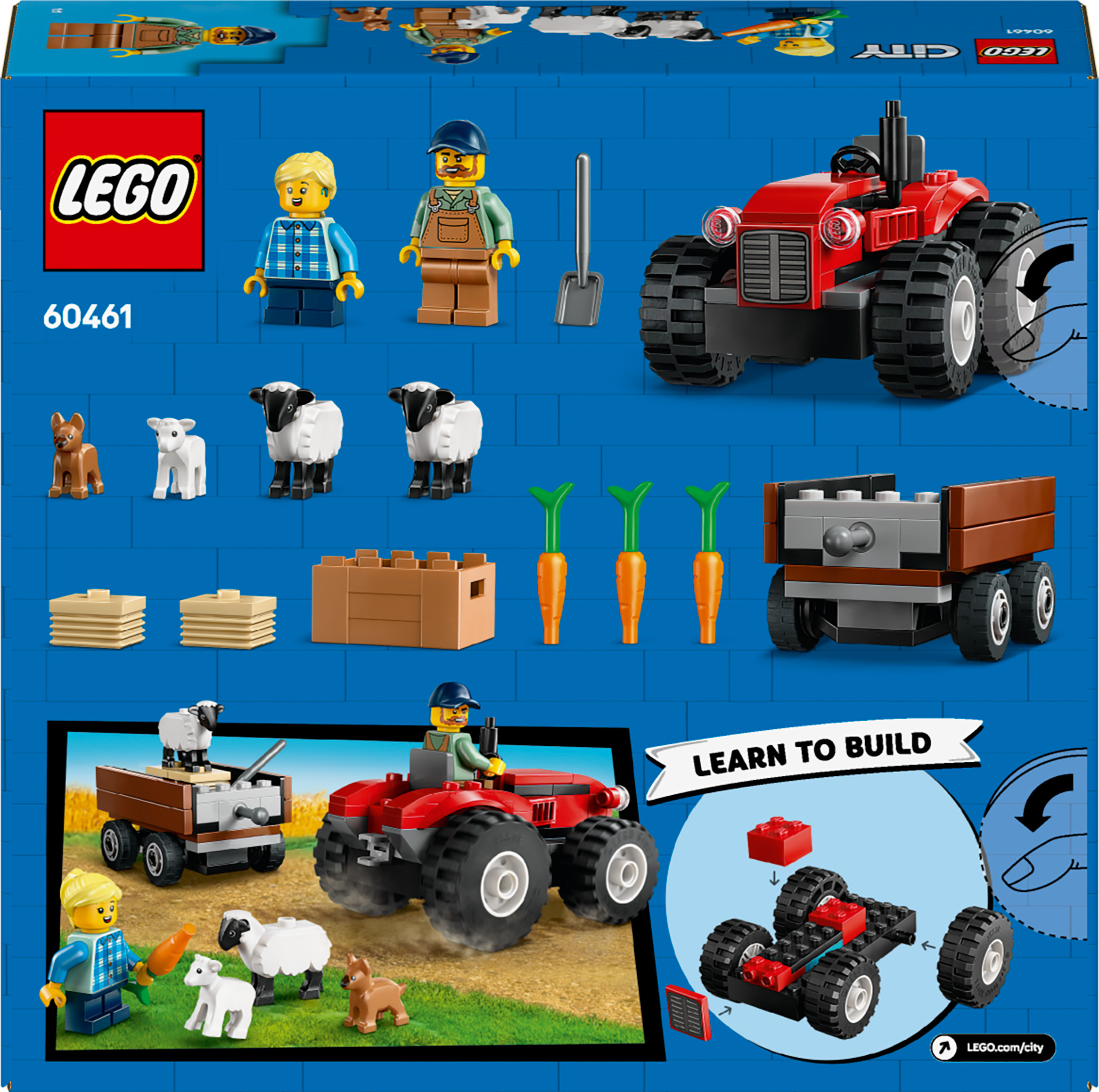 LEGO City 60461 – Maatilan punainen traktori, peräkärry ja lampaat