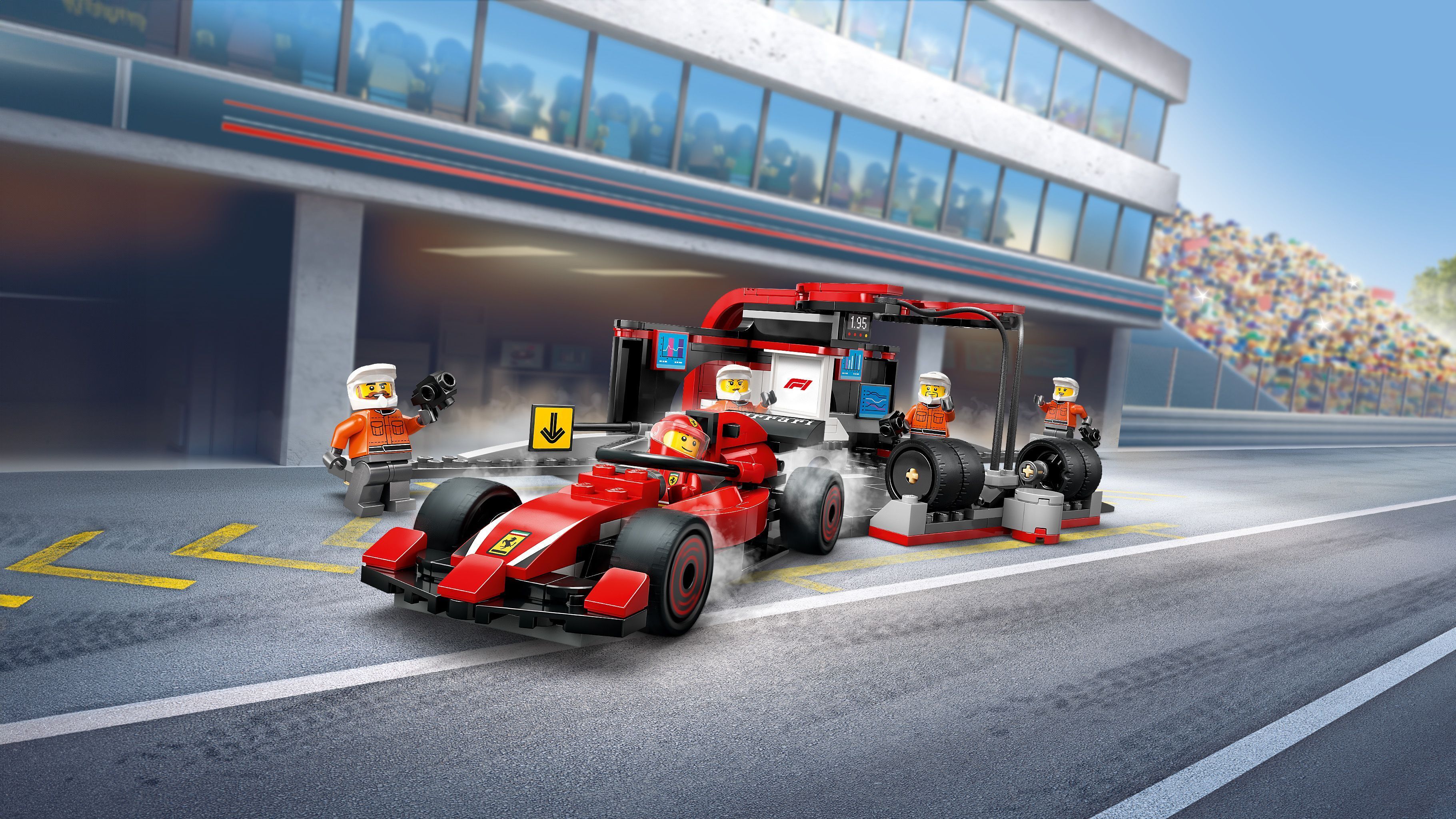 LEGO City 60443 – F1-varikkopysähdys ja varikkomiehistö sekä Ferrari-auto