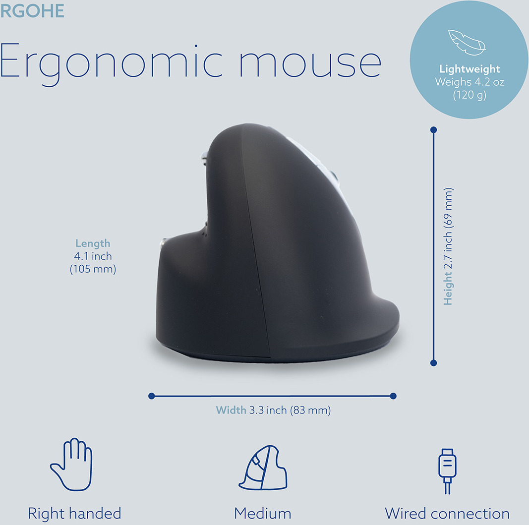 R-Go HE Break -ergonominen hiiri, USB, M-koko, oikealle kädelle