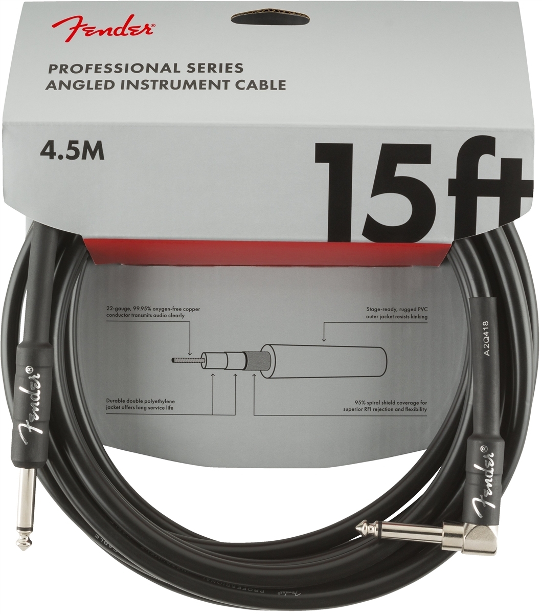Fender Professional -instrumenttikaapeli kulmaliittimellä 4,5m, musta