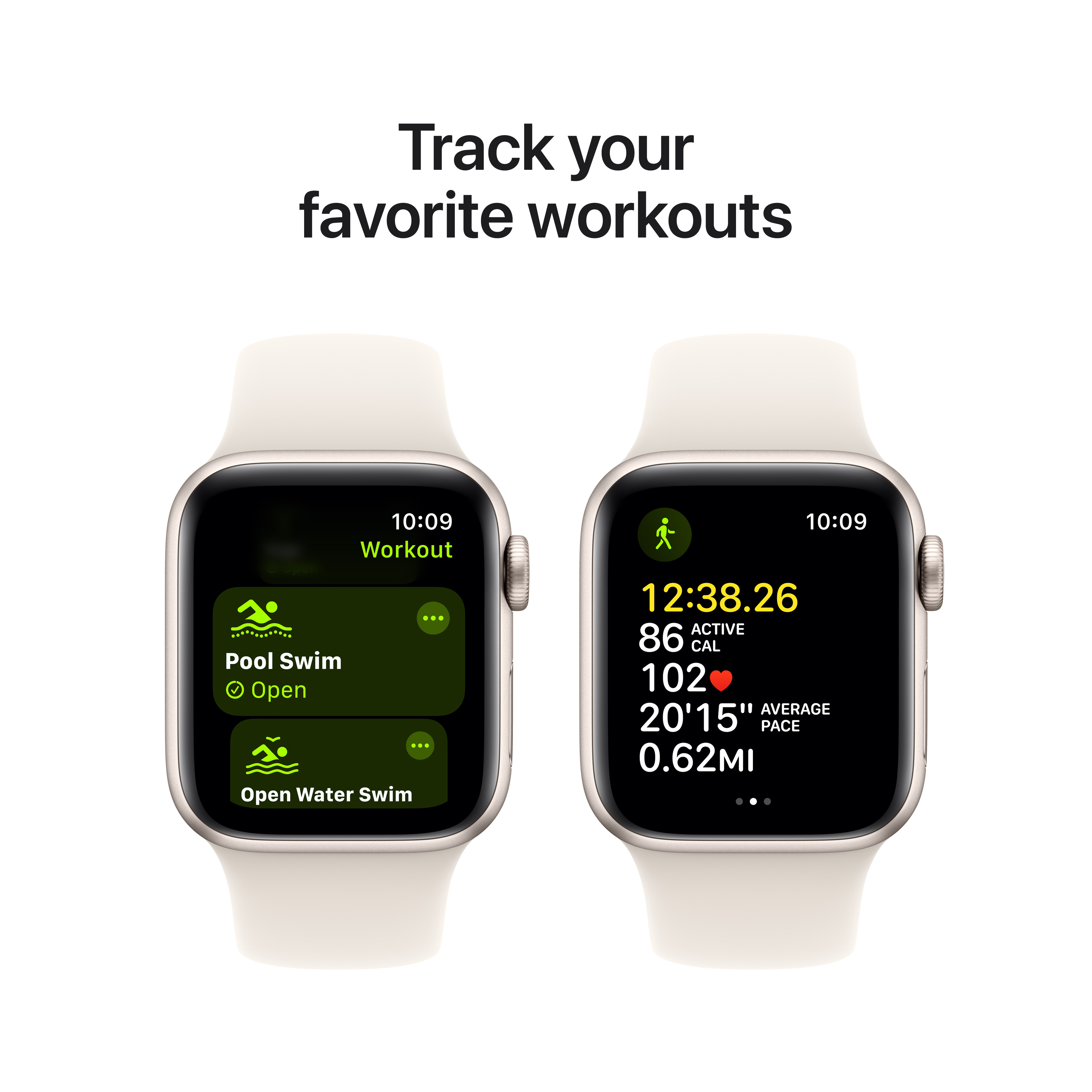 Apple Watch SE (GPS) 40 mm tähtivalkea alumiinikuori ja tähtivalkea urheiluranneke, M/L (MXEG3)