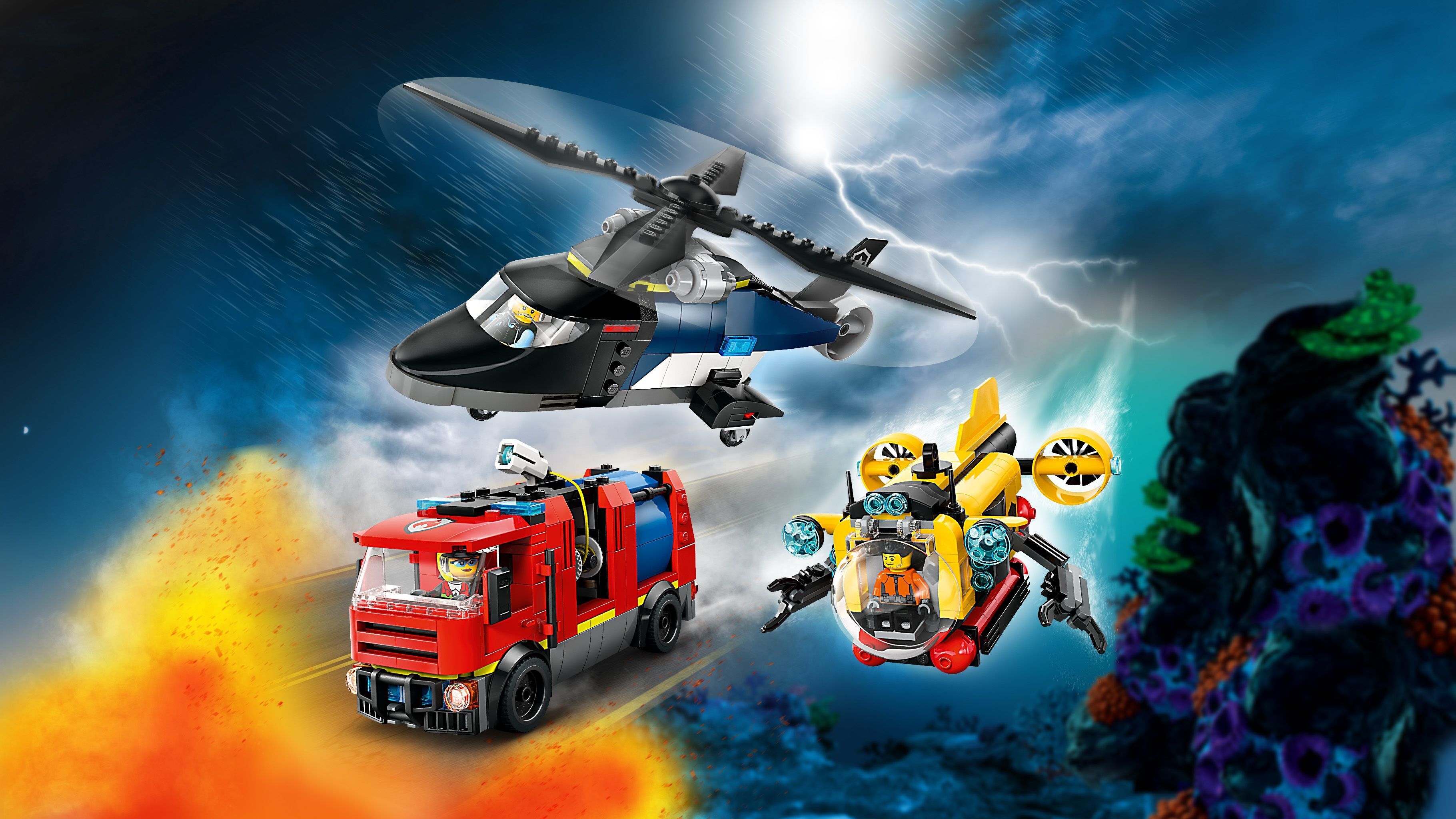 LEGO City 60462 – Helikopteri, paloauto ja sukellusvene yhdessä