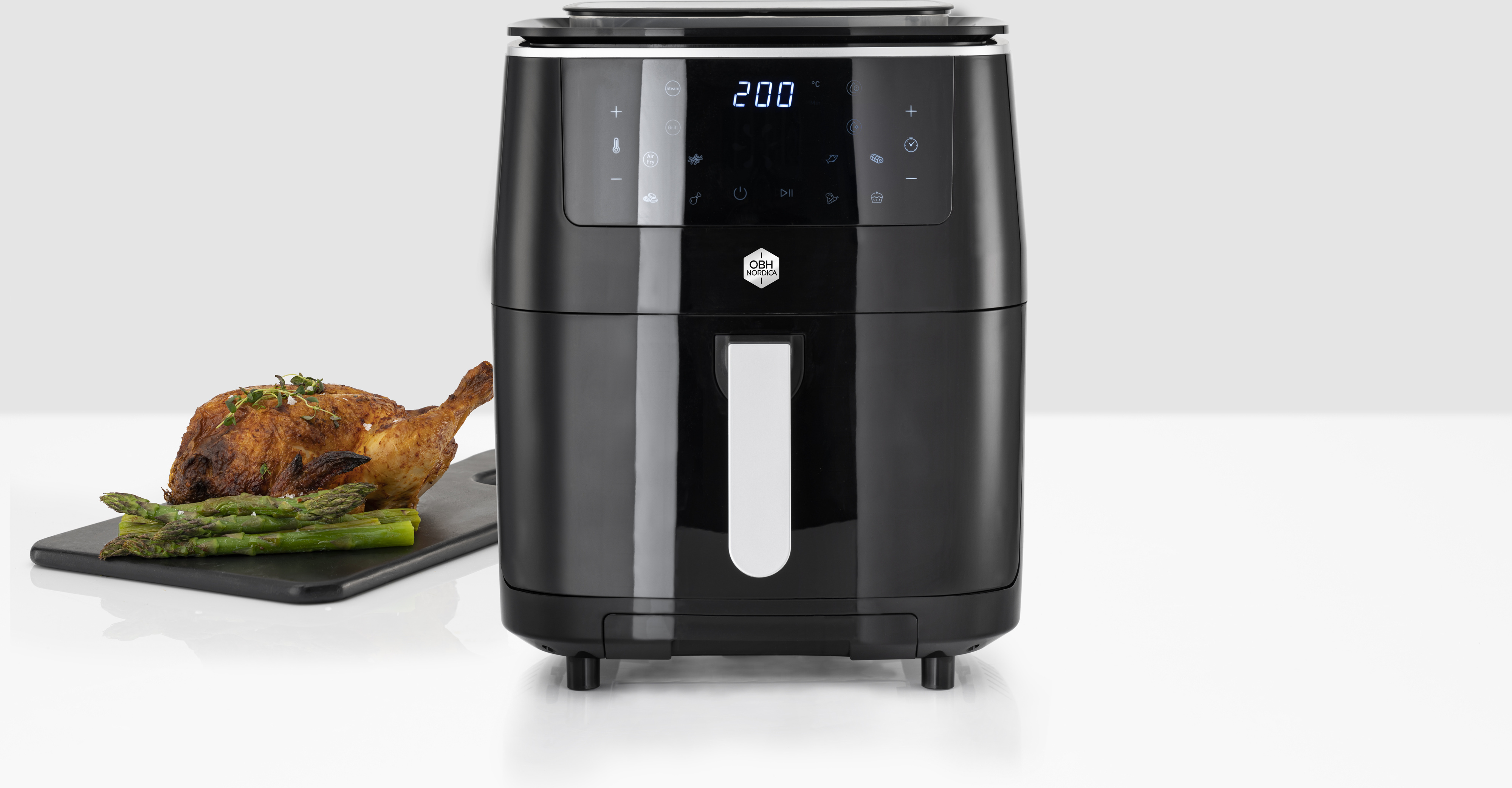 OBH Nordica Easy Fry & Grill Steam+ 3-in-1 -airfryer höyrytys- ja grillitoiminnolla, musta