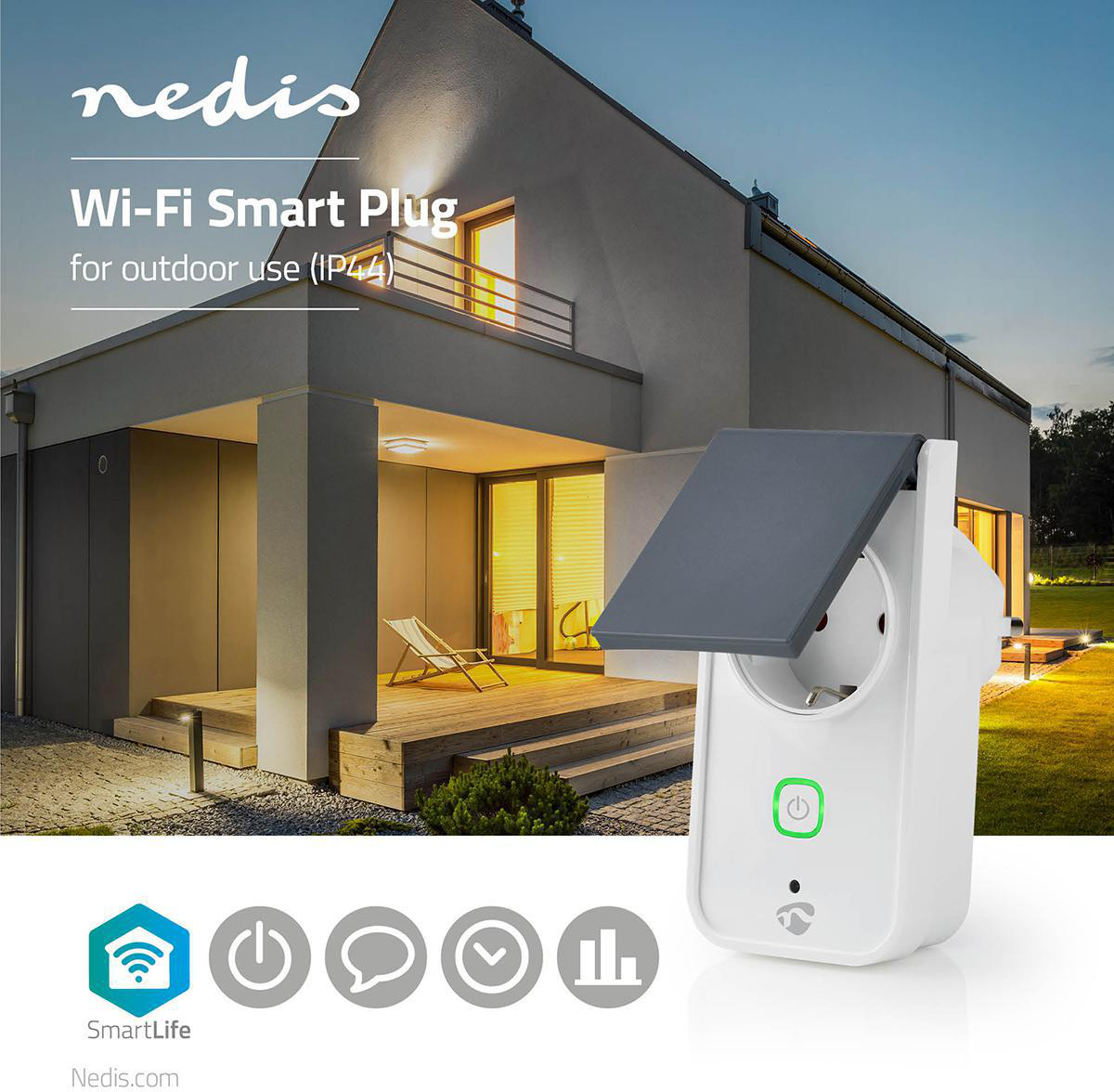 Nedis SmartLife WIFIPO120FWT -älypistorasia, 16 A, 3680 W, IP44
