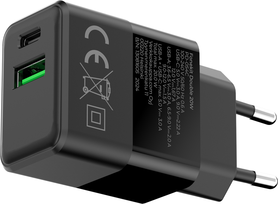 FoneKit Mini 20W -verkkovirtalaturi, USB-C, musta