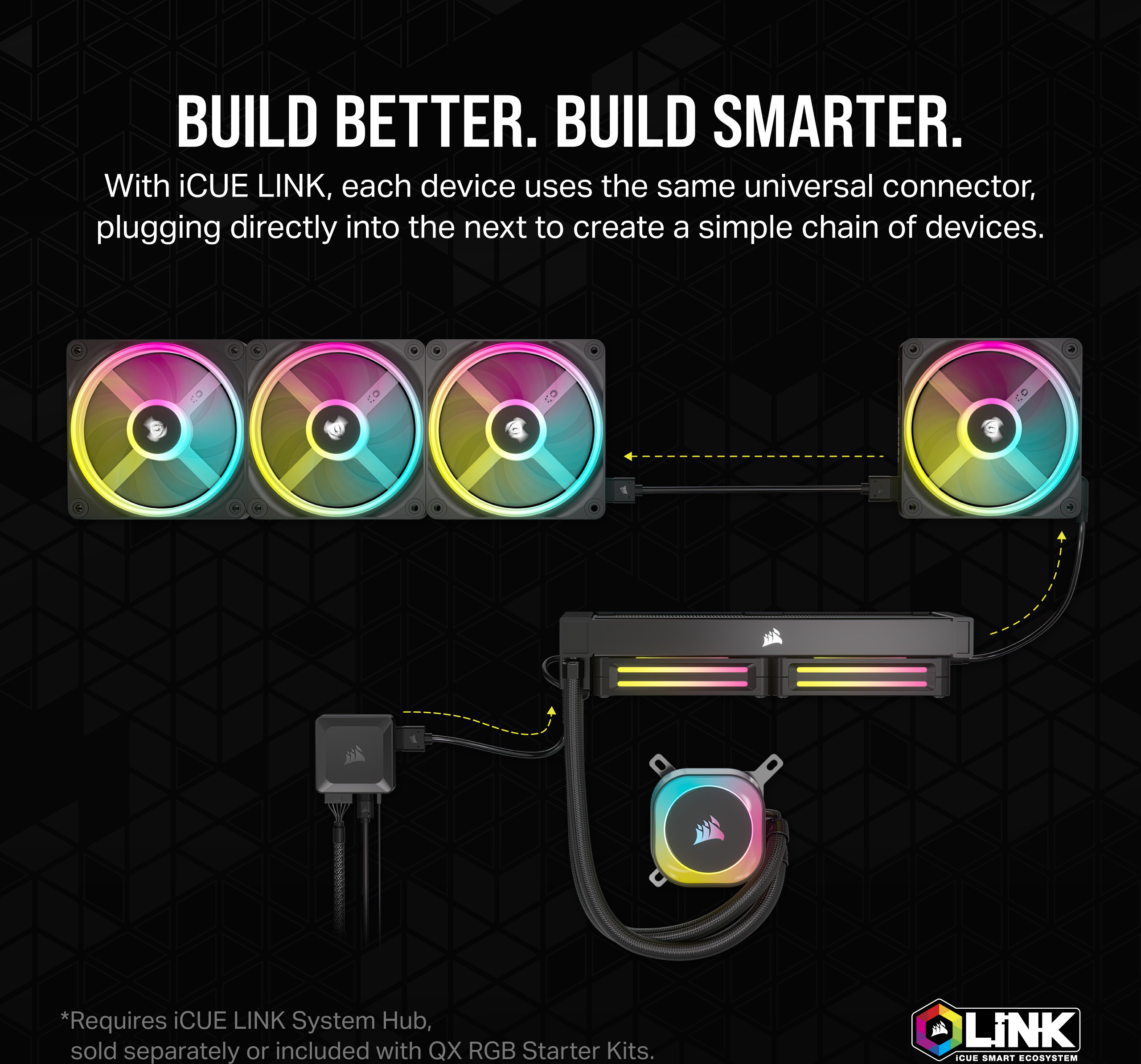 Corsair iCUE LINK QX120 RGB PWM -tuuletin, 120 mm, musta, 1 kpl Expansion Kit