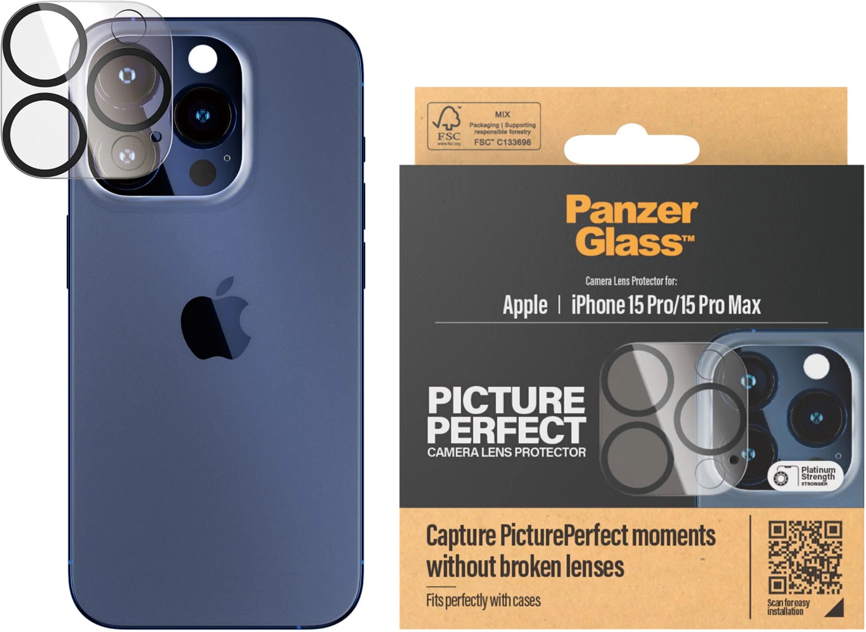PanzerGlass PicturePerfect -kameran linssinsuoja, iPhone 15 Pro / 15 Pro Max