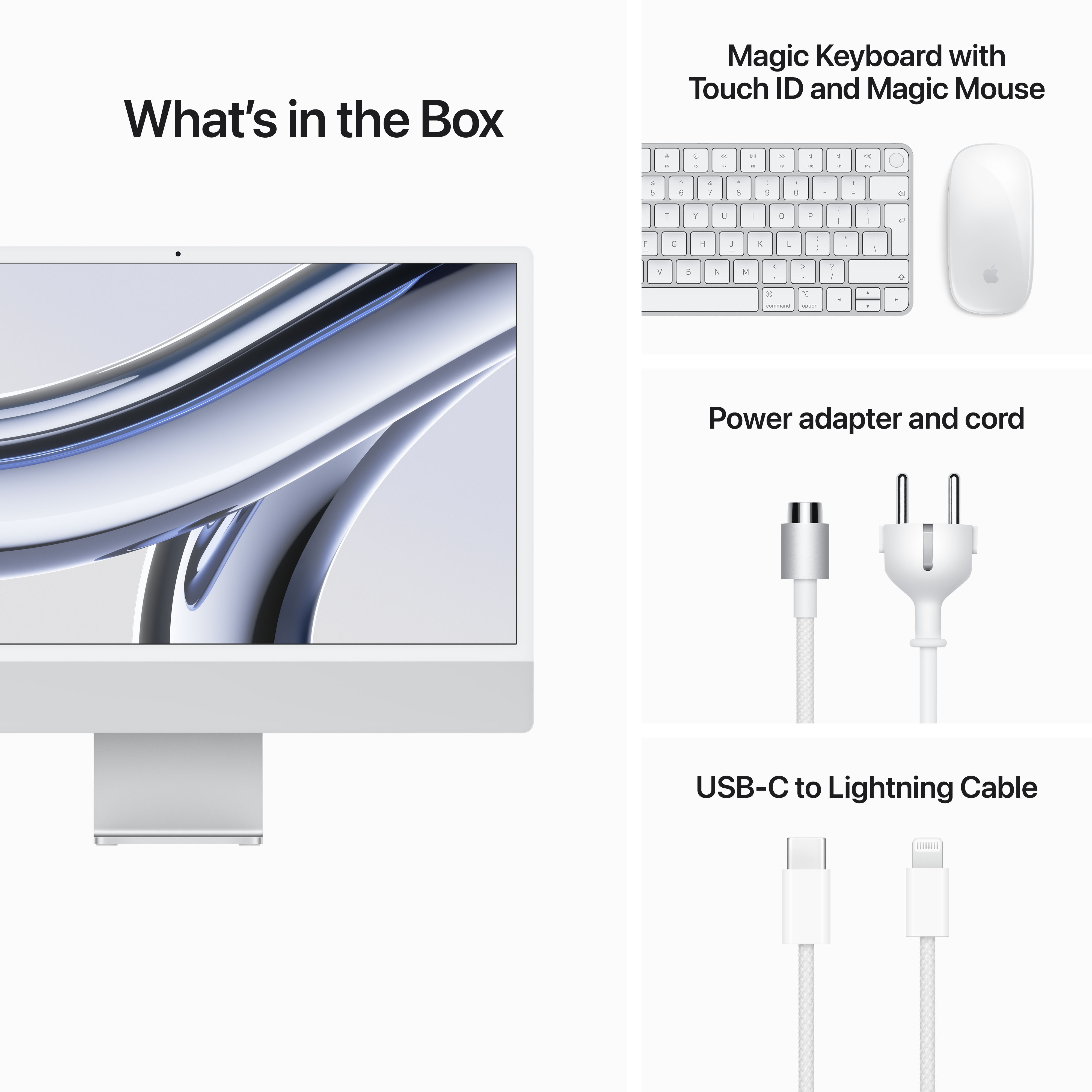Apple iMac 24" M3 8 Gt, 512 Gt -tietokone, hopea (MQRK3)