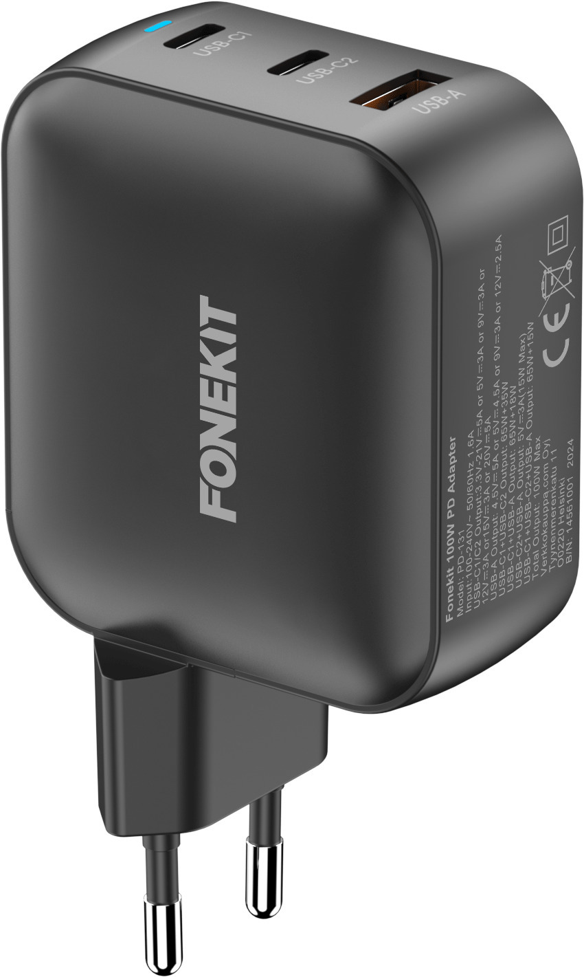 FoneKit GaN PD 48W -verkkovirtalaturi, USB-C + USB-A, valkoinen