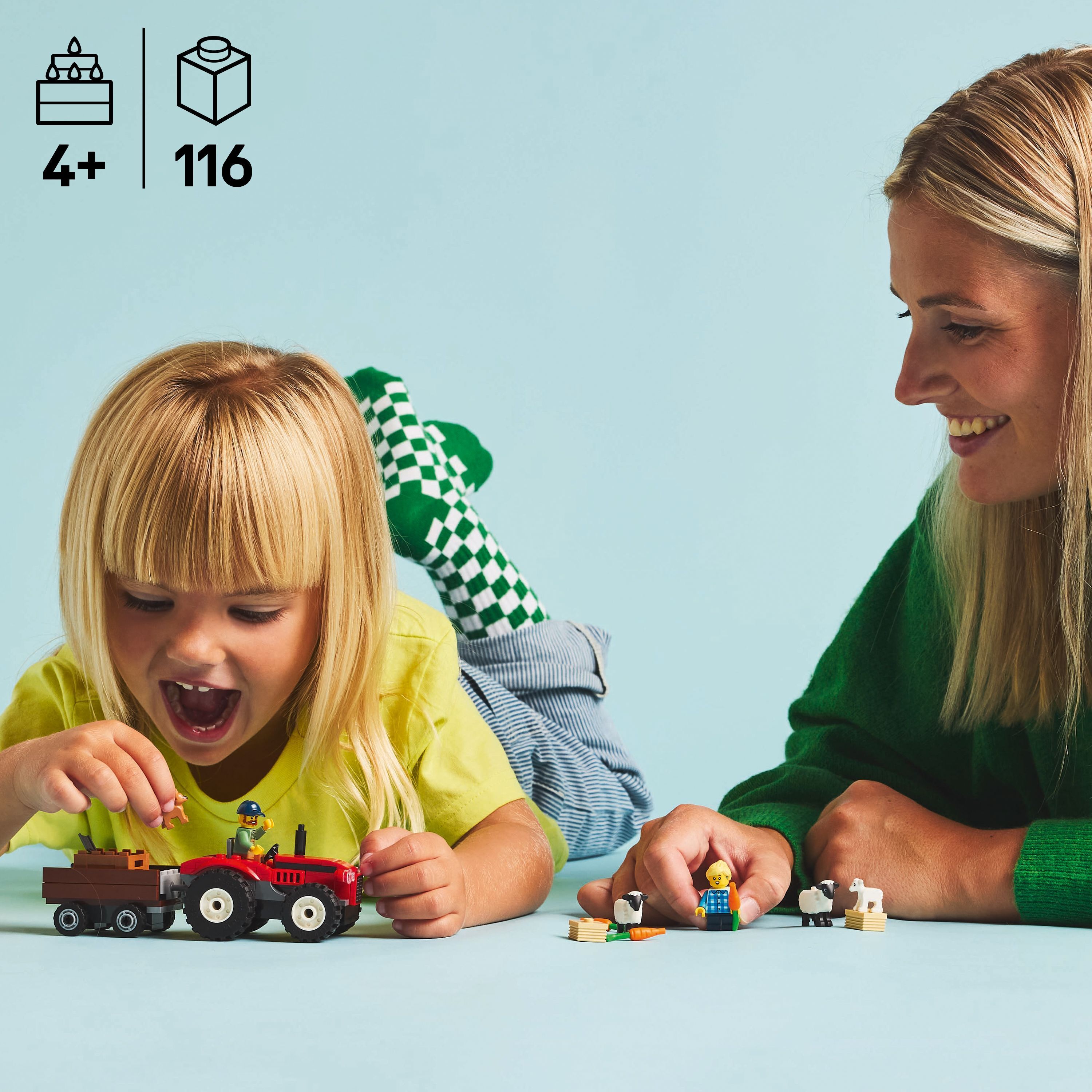 LEGO City 60461 – Maatilan punainen traktori, peräkärry ja lampaat