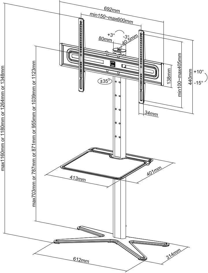 One For All WM4672 -lattiajalusta 32-70" televisiolle