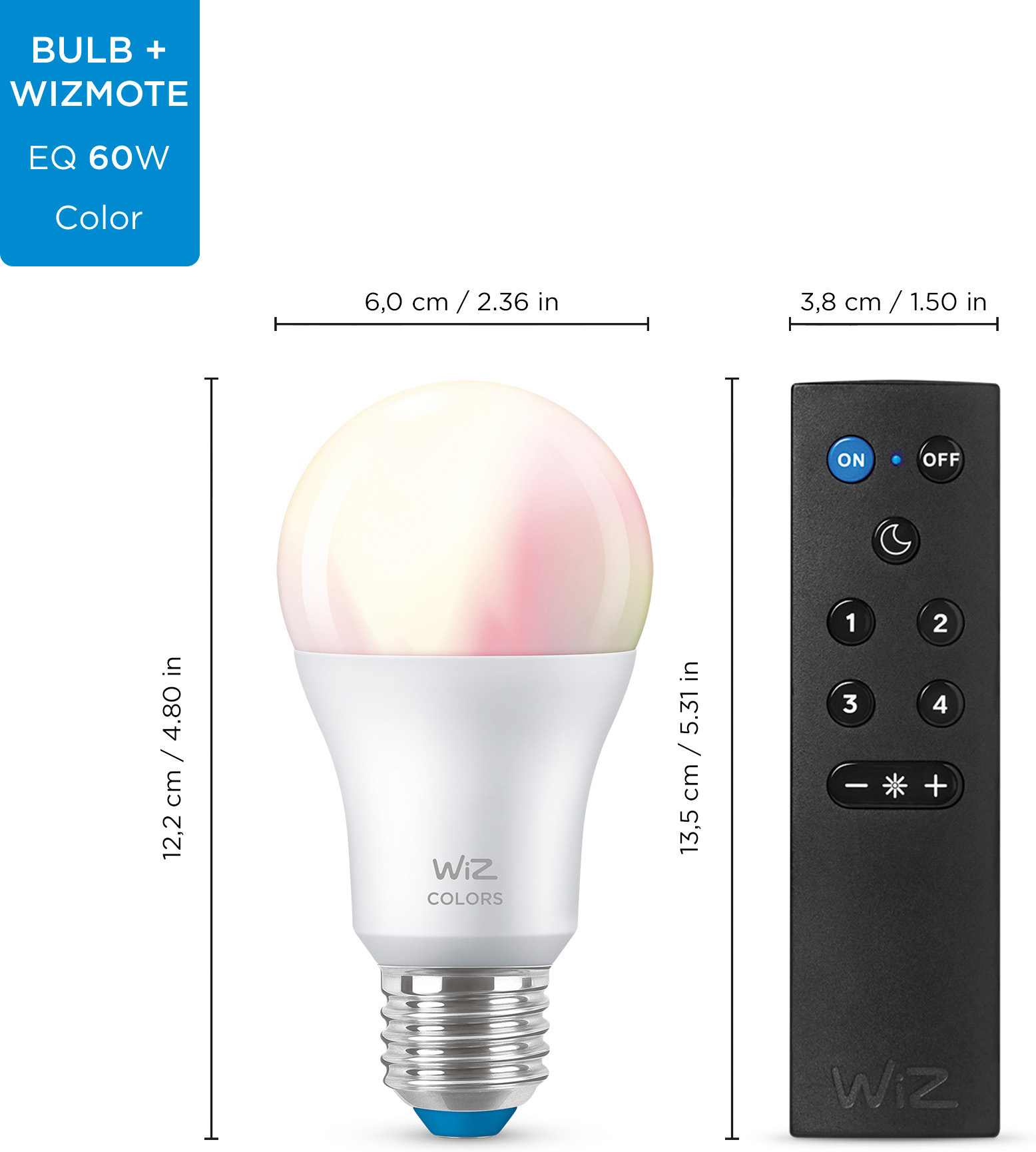 WiZ älylamppu, E27, RGBW - kaikki värit ja valkoisen valon sävyt, Wi-Fi, 806 lm, 2-pack