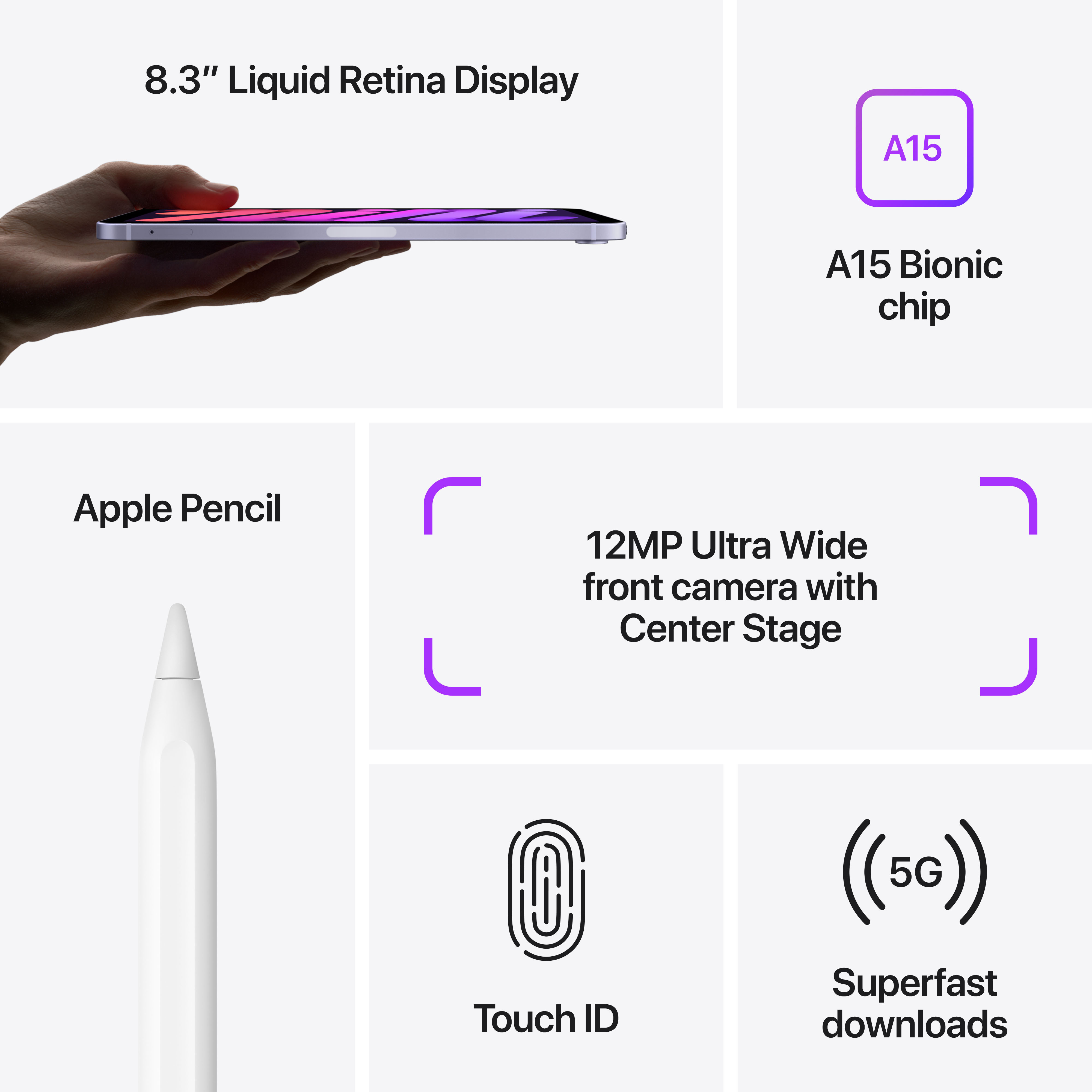 Apple iPad mini 64 Gt WiFi + 5G 2021 -tabletti, tähtivalkea (MK8C3)