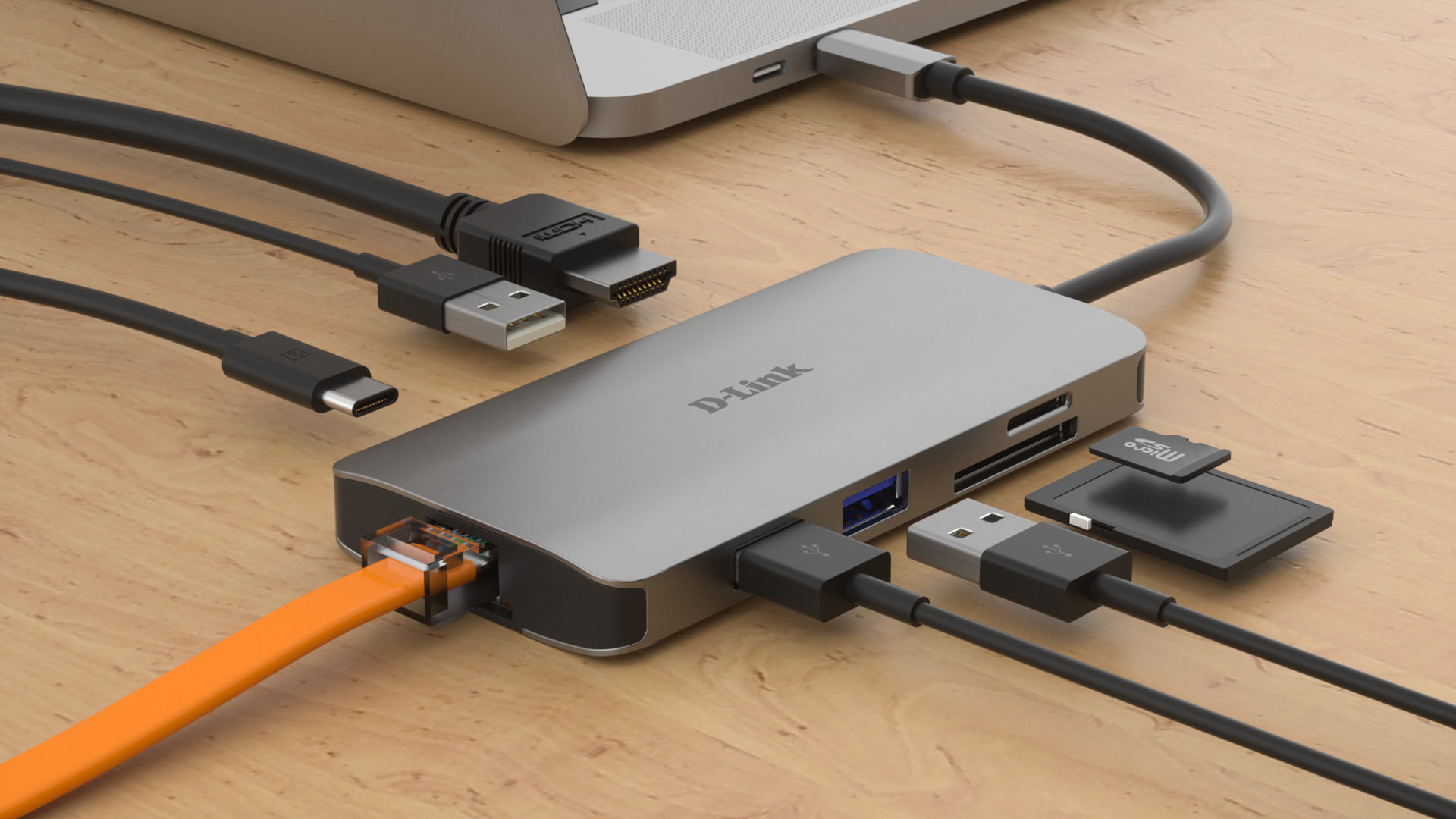 D-LINK DUB-M810 USB-C-Hubi, 6 porttia, muistikortinlukijat