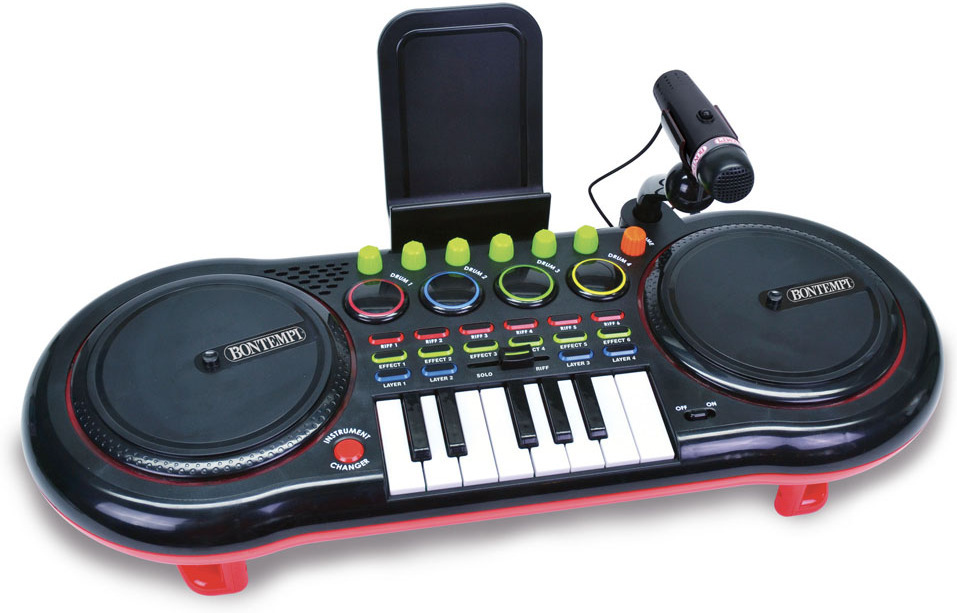 Bontempi DJ mixeri mikrofonilla, musta