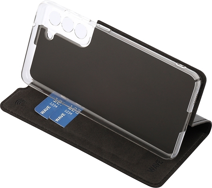 Wave BookCase -suojakotelo, Samsung Galaxy S21 FE 5G, musta