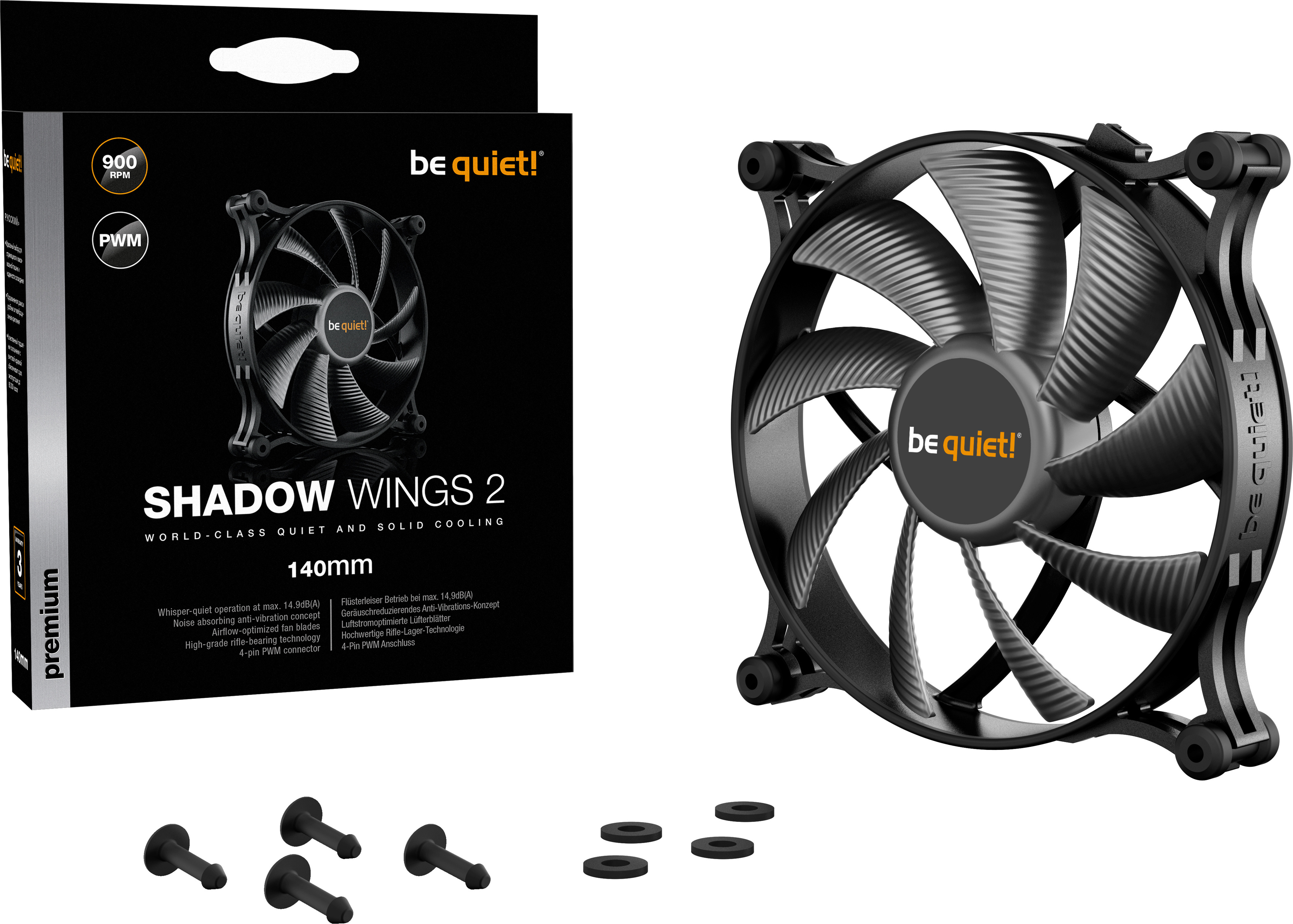 be quiet! Shadow Wings 2 PWM -tuuletin, 140 mm, musta