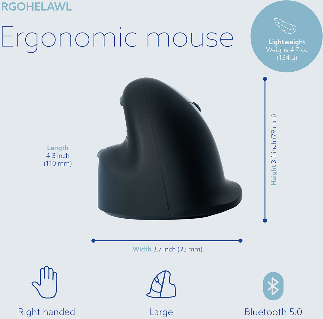 R-Go HE Break -ergonominen hiiri, USB, L-koko, oikealle kädelle