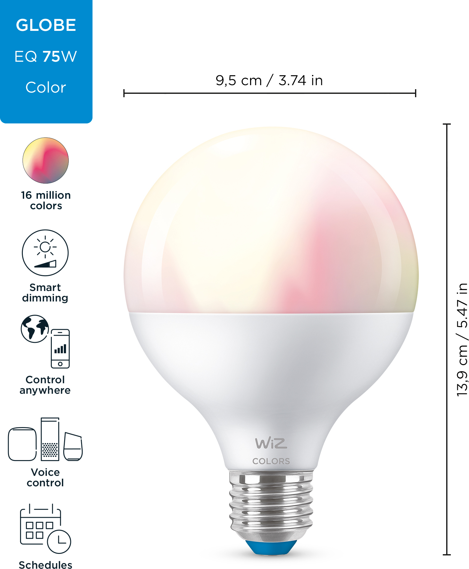 WiZ älylamppu globe, E27, pallolamppu, tunable white - valkoisen valon sävyt, Wi-Fi, 2700-6500 K, 1055 lm