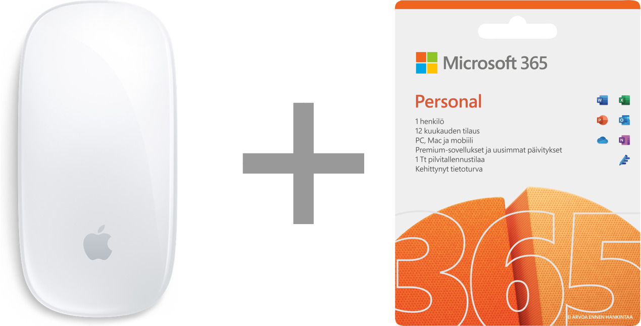 Apple Magic Mouse langaton hiiri, valkoinen + Microsoft 365 Personal - 12 kk
