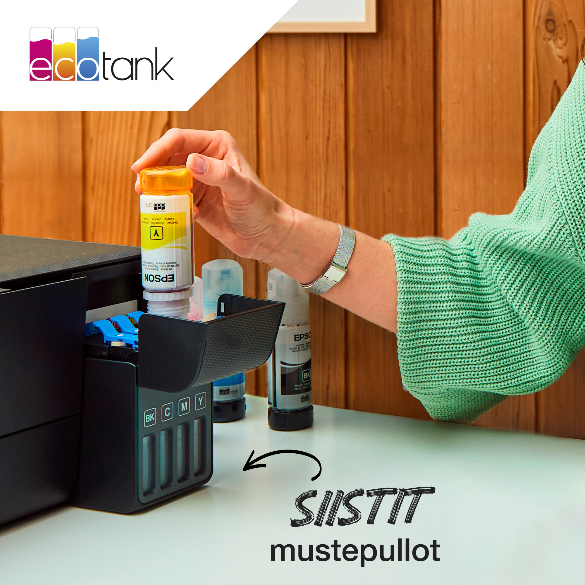 Epson 104 EcoTank -mustepullo, syaani