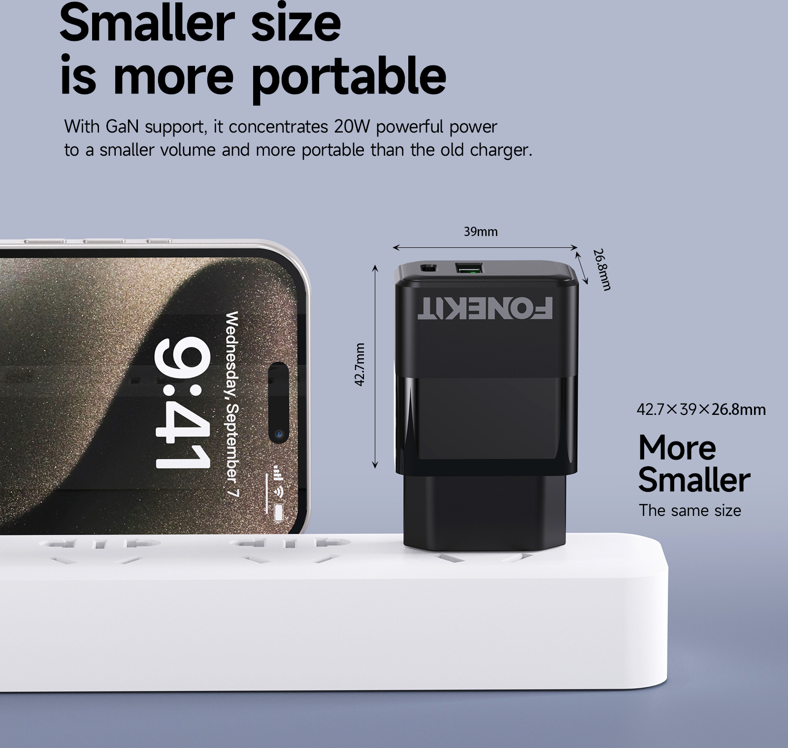 FoneKit Mini 20W -verkkovirtalaturi, USB-C, musta