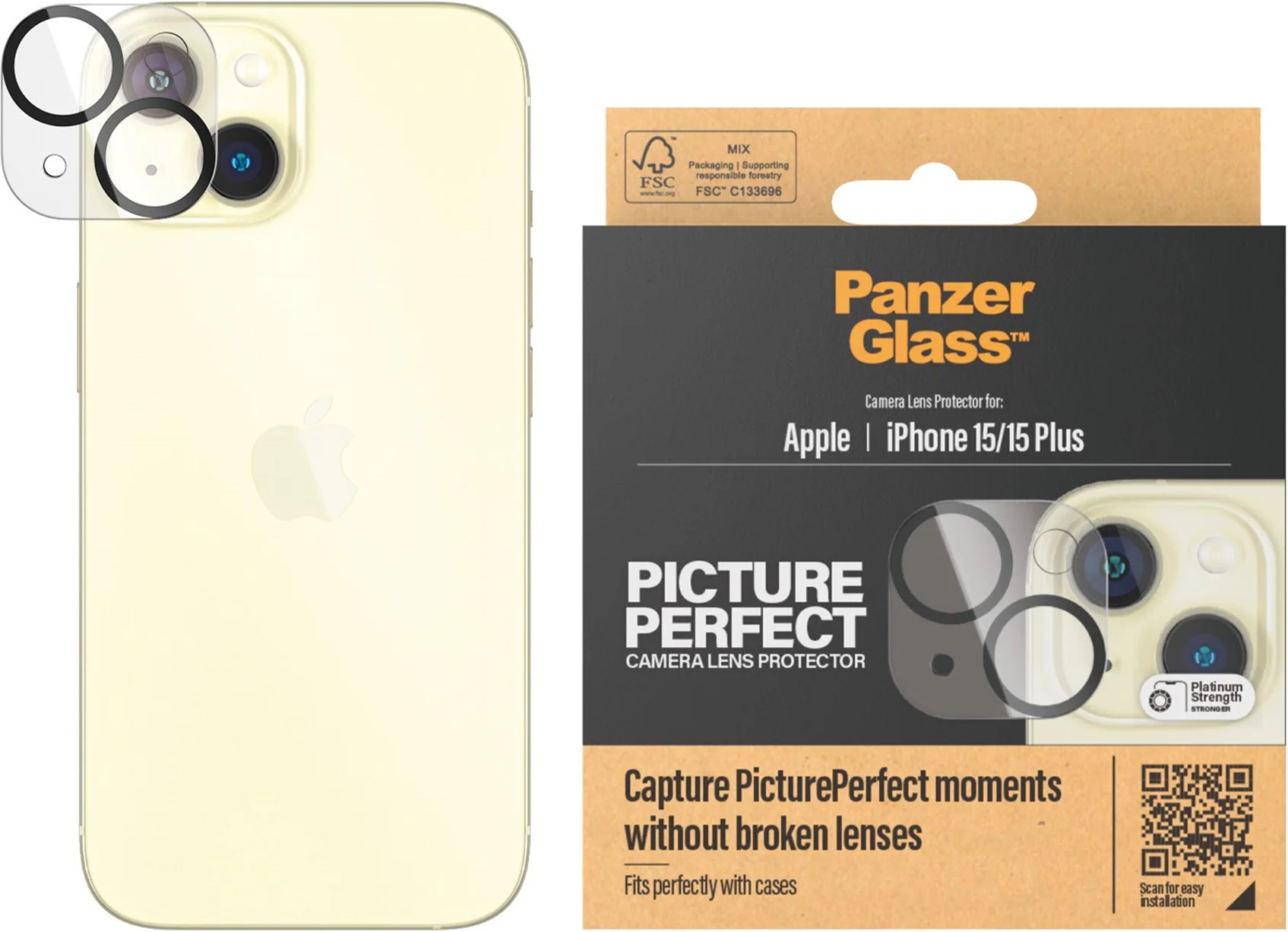 PanzerGlass PicturePerfect -kameran linssinsuoja, iPhone 15 / 15 Plus