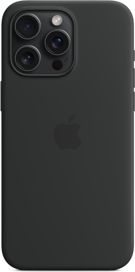 Apple iPhone 15 Pro Max silikonikuori MagSafella, musta