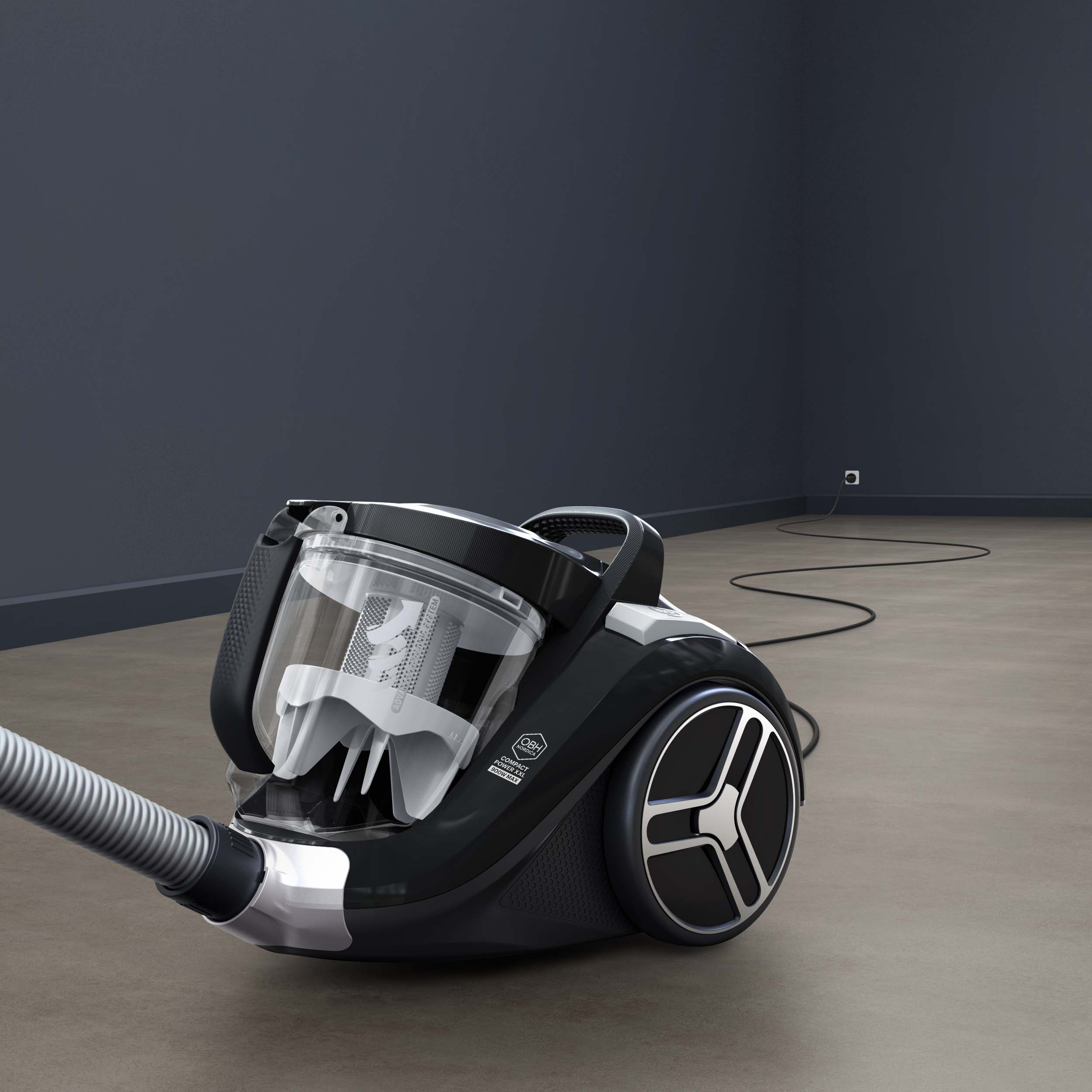 OBH Nordica Compact Power XXL Bagless -pölypussiton pölynimuri, musta