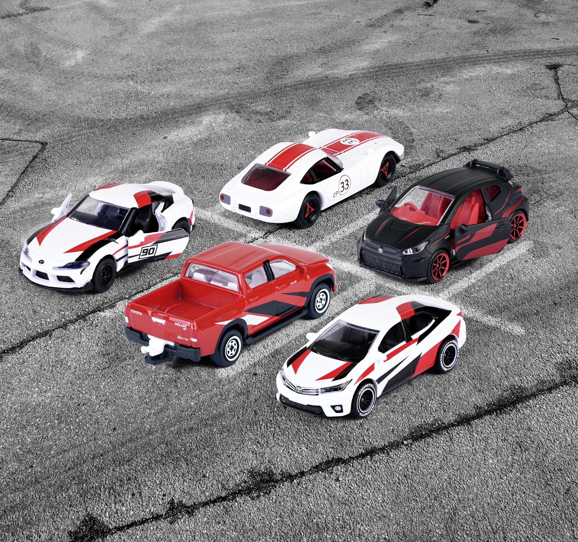 Majorette Toyota -kilpa-autot, 5 kpl, lahjapakkaus