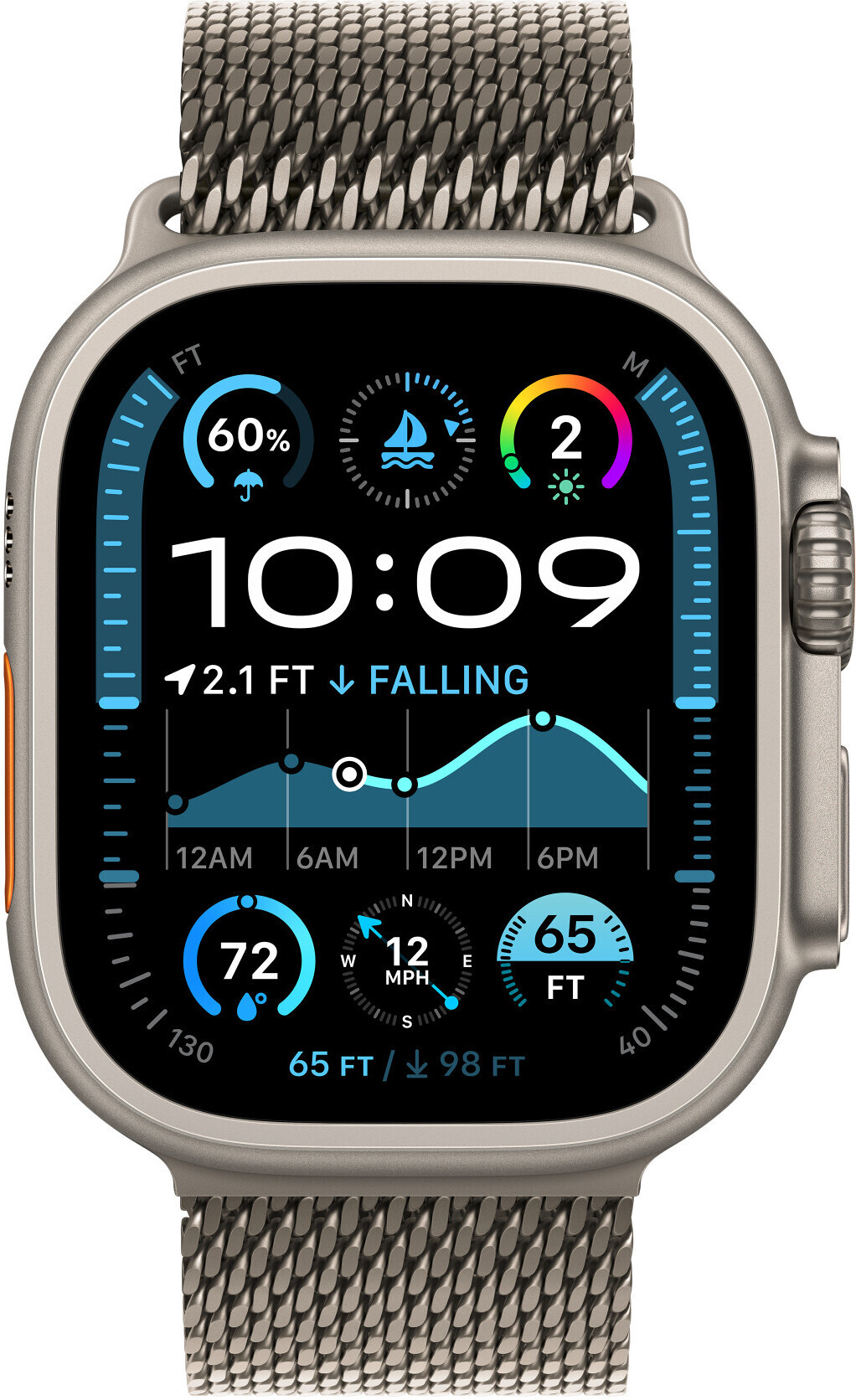 Apple Watch 49 mm luonnontitaaninen milanolaisranneke, keskikokoinen (MXKD3)