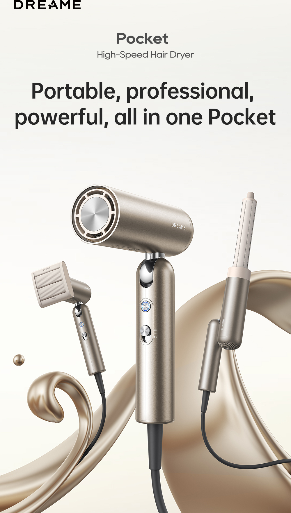 Dreame Pocket hiustenkuivaaja, Titanium Gold