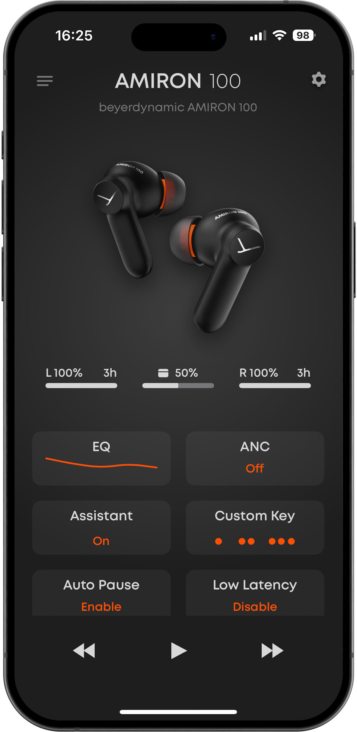 Beyerdynamic Amiron 100 nappikuulokkeet aktiivisella melunvaimennuksella, musta