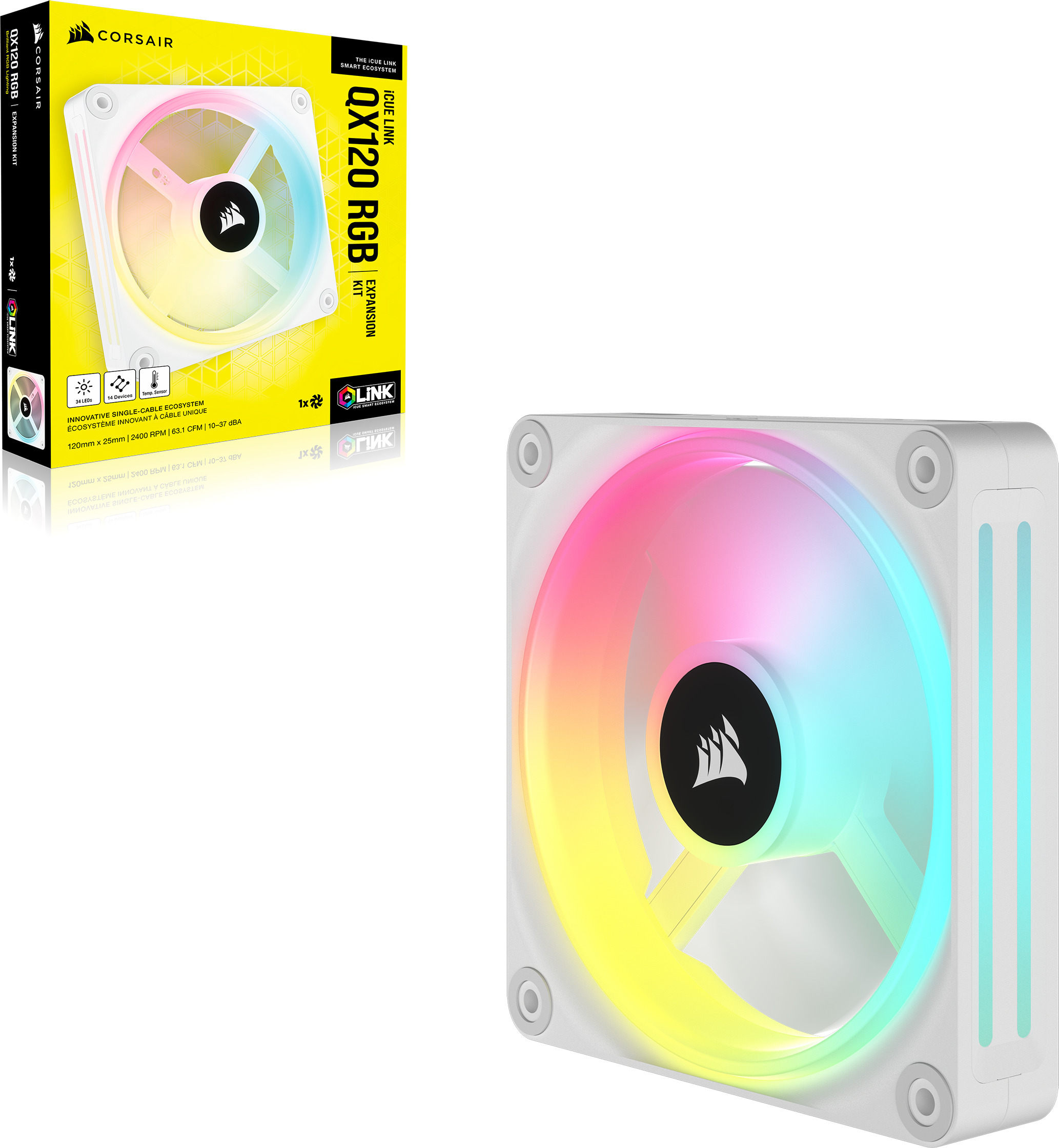 Corsair iCUE LINK QX120 RGB PWM -tuuletin, 120 mm, valkoinen, 1 kpl Expansion Kit