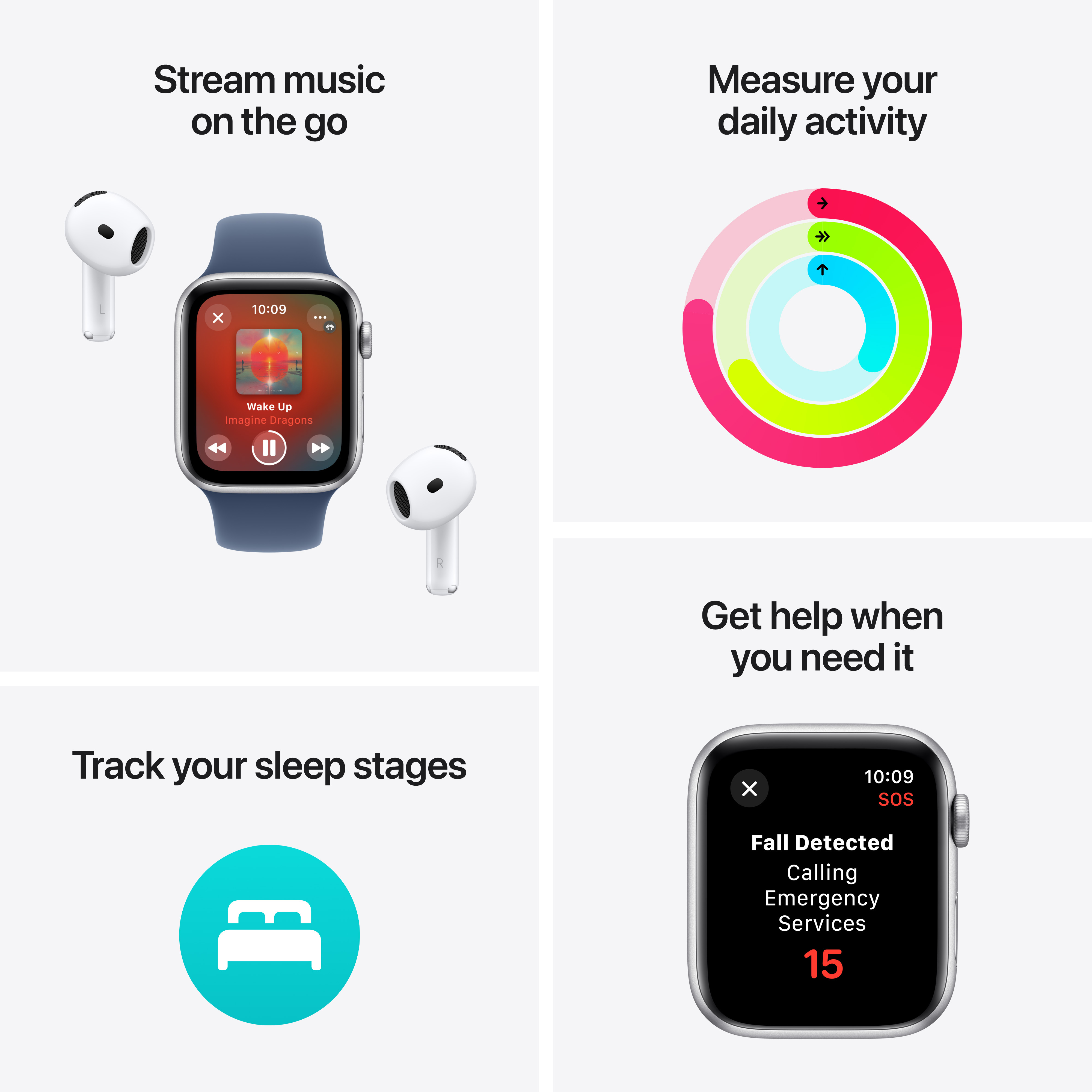 Apple Watch SE (GPS + Cellular) 44 mm tähtivalkea alumiinikuori ja tähtivalkea urheiluranneke, M/L (MXGU3)