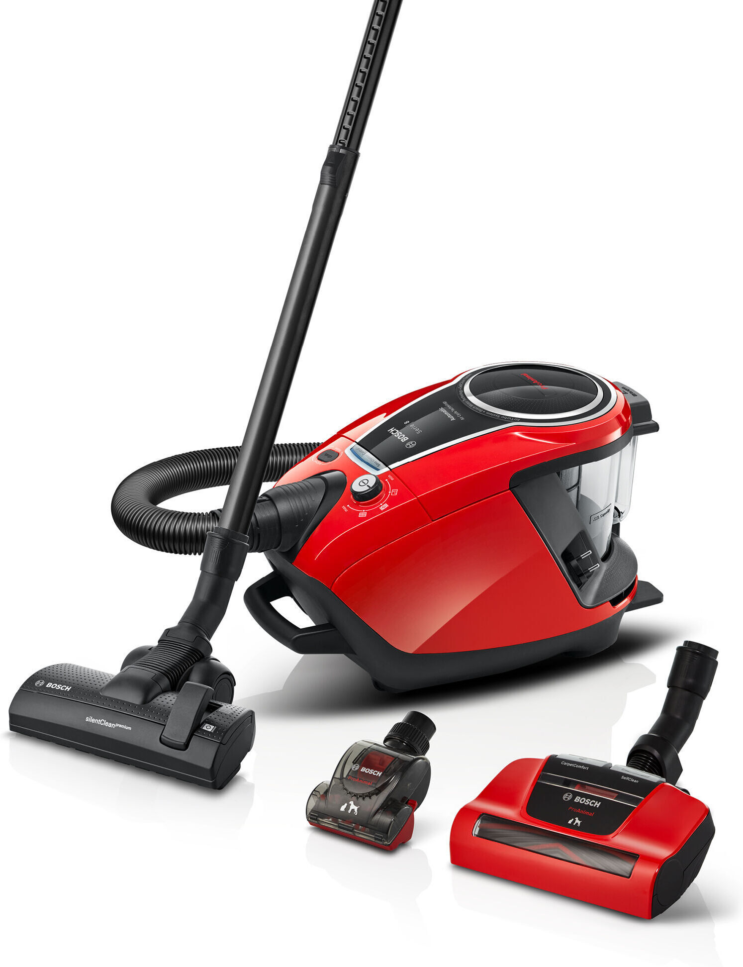 Bosch Series 8 ProAnimal BGS7PET -pölypussiton pölynimuri, punainen