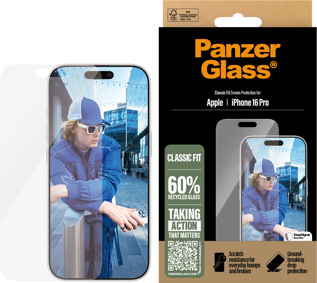 PanzerGlass Screen Protector Classic Fit -panssarilasi, Apple iPhone 16 Pro