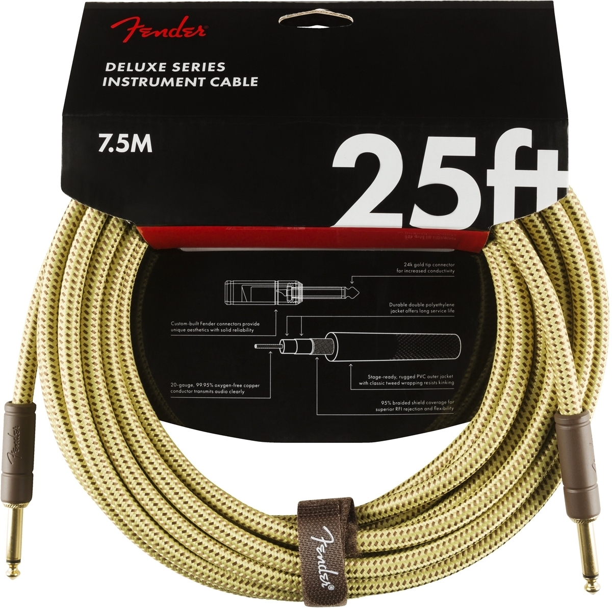 Fender Deluxe -instrumenttikaapeli, 7,5m, Tweed