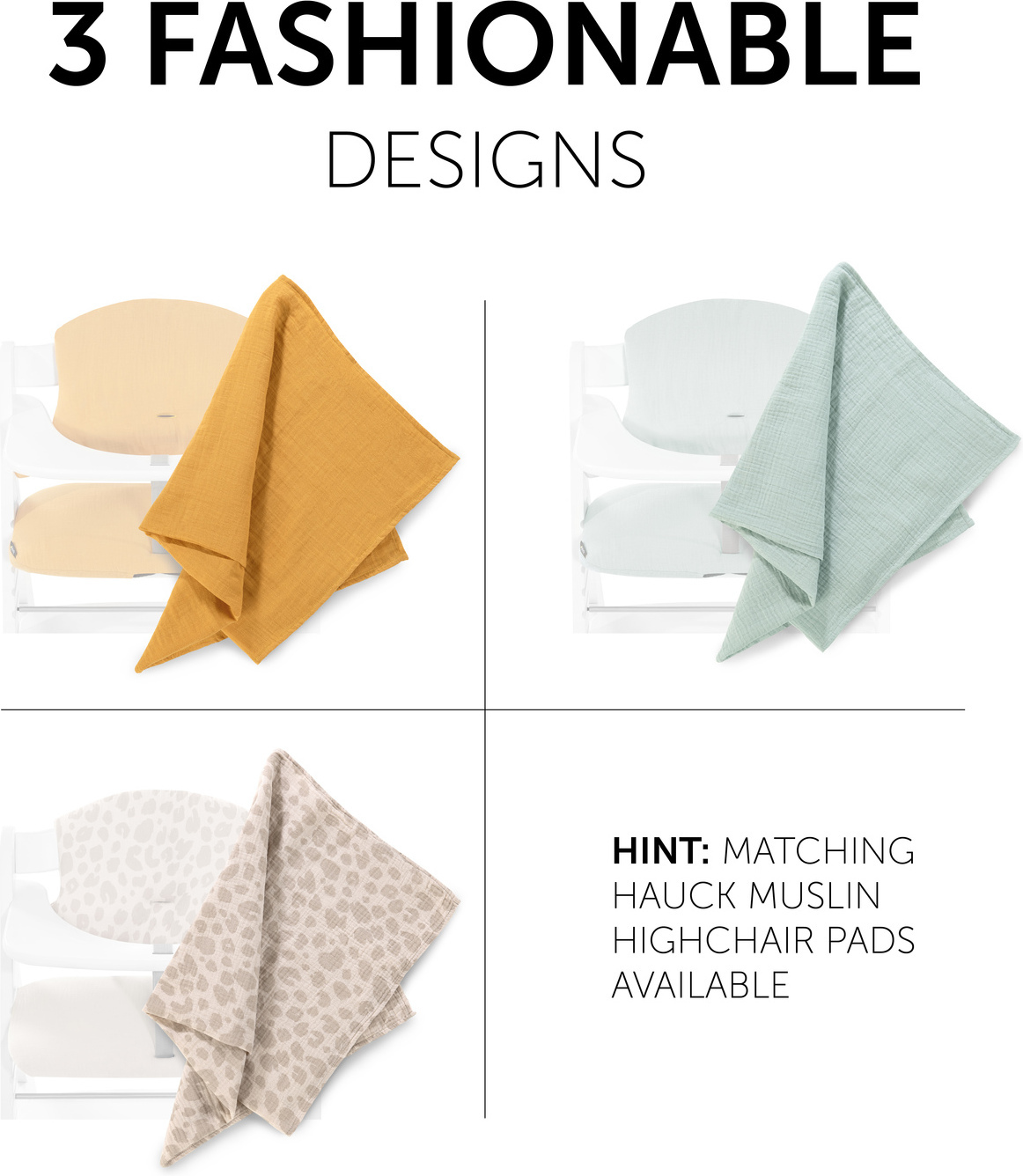 Hauck Cuddle N Clean -harsoliina, 80 x 80 cm, 3 kpl
