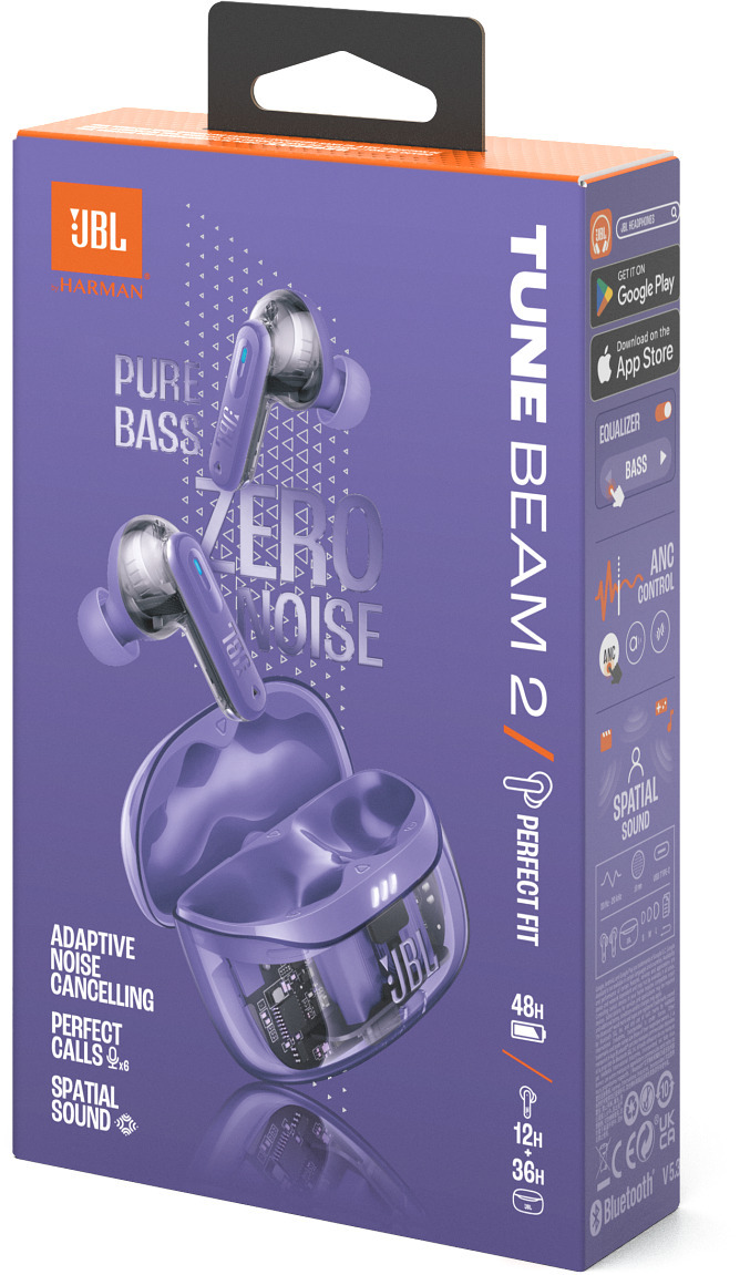 JBL Tune Beam 2 nappikuulokkeet aktiivisella melunvaimennuksella, Ghost Purple