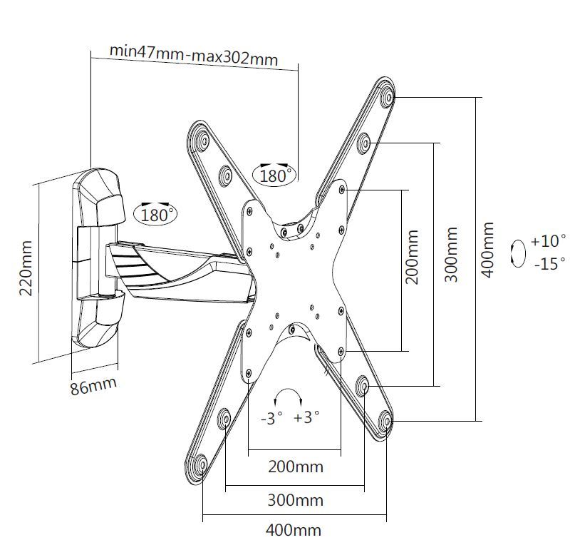 Mozi Slim Full-motion A1 23-55" television seinäteline