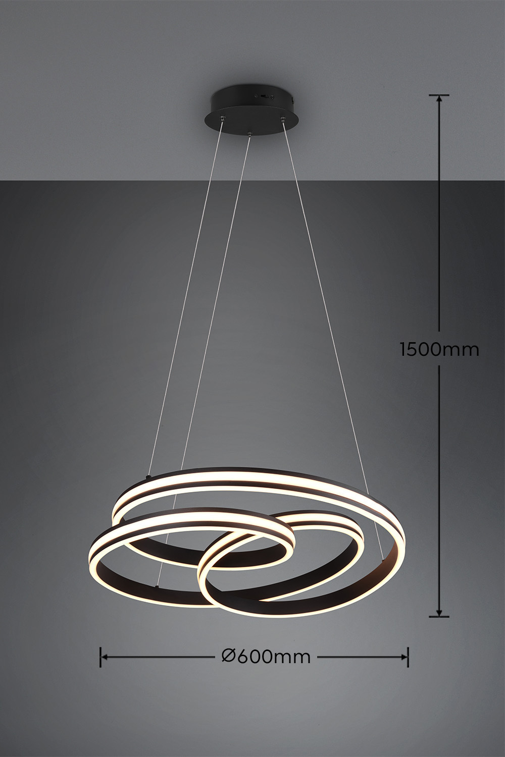 Trio Nuria riippuvalaisin, 7200 lm, 2300/3000/4000 K, LED 60 W, mattamusta