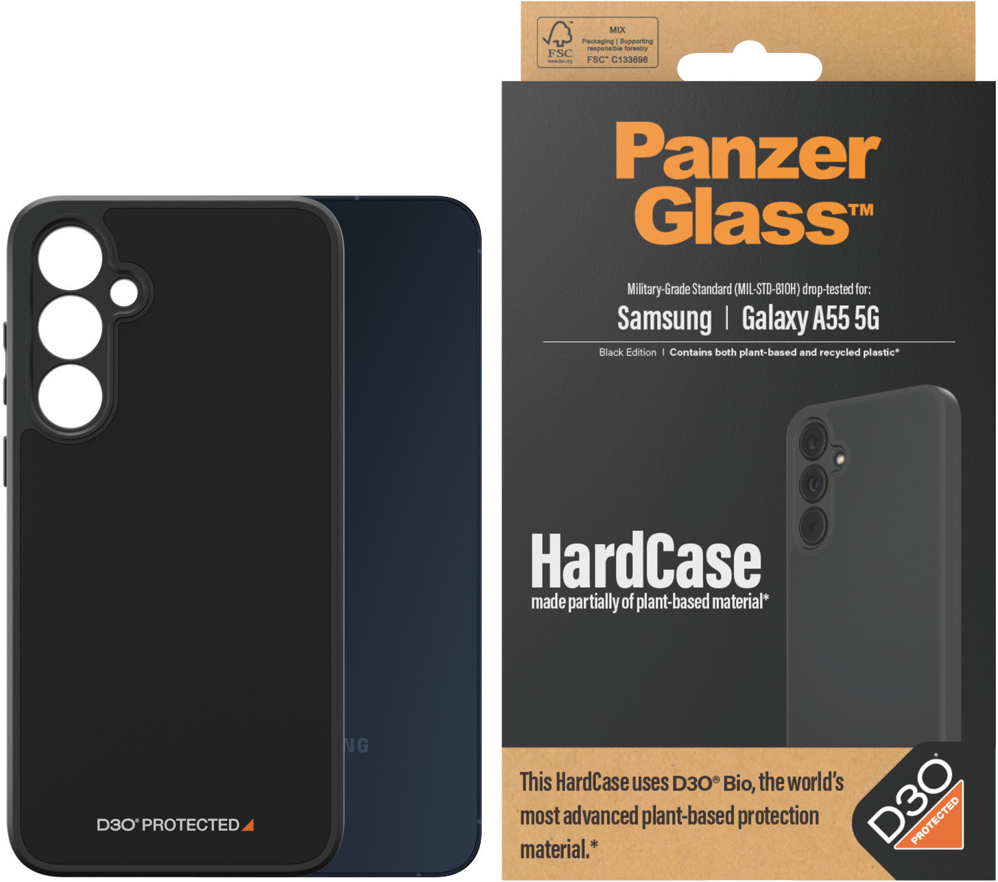PanzerGlass HardCase with D3O -suojakotelo, Samsung Galaxy A55 5G, musta