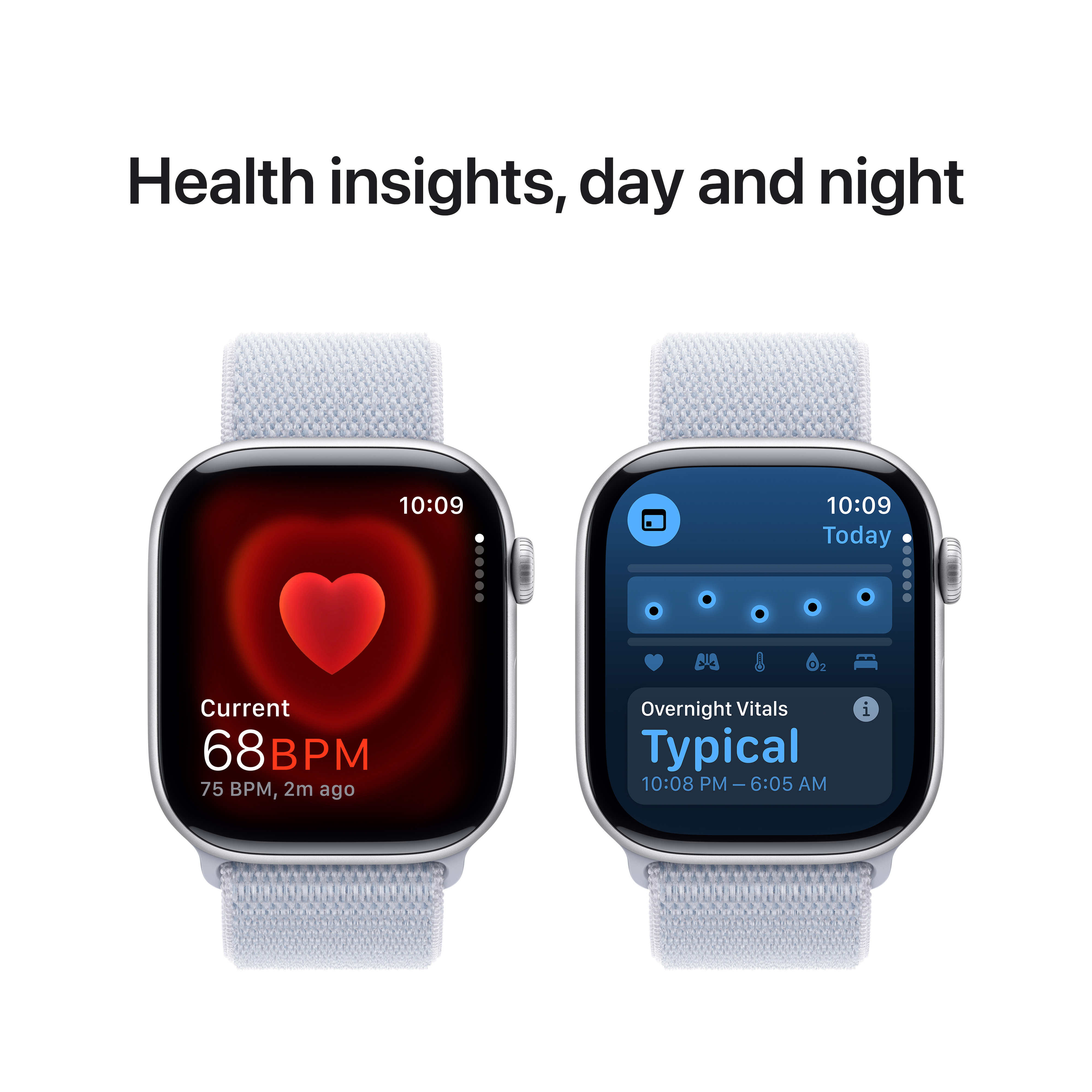 Apple Watch Series 10 (GPS) 46 mm hopea alumiinikuori ja sinertävä Sport Loop -ranneke (MWWN3)