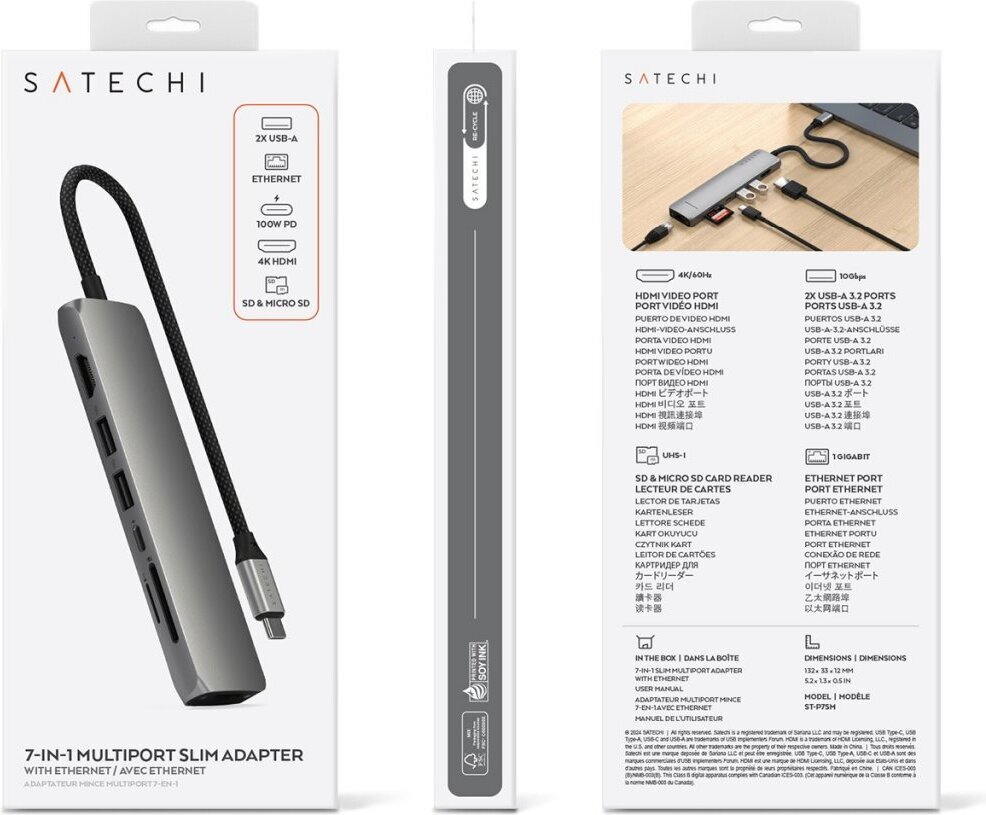 Satechi USB-C-Hubi, 5 porttia, muistikortinlukijat, tähtiharmaa